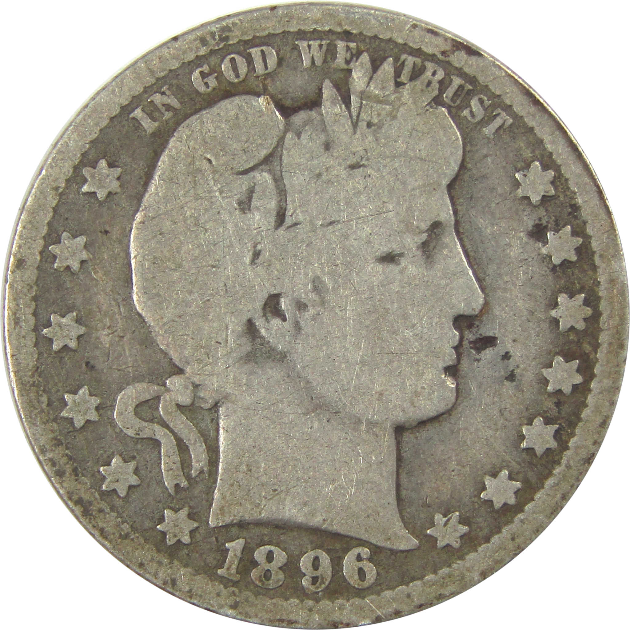 1896 O Barber Quarter G Good Silver 25c Coin SKU:I21863