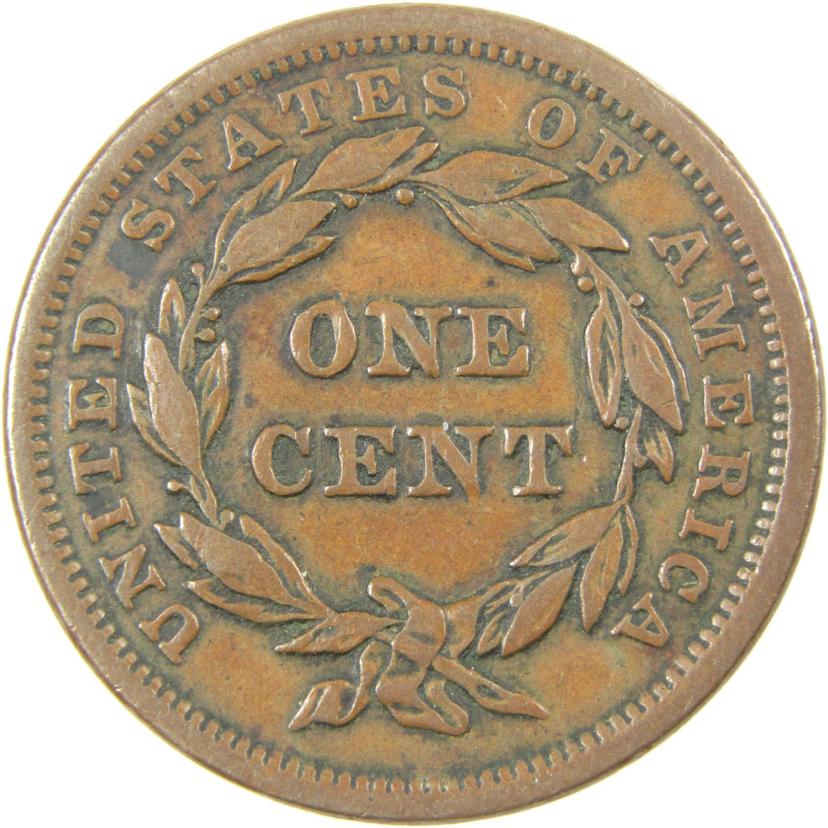 1843 Petite Head Small Letters Braided Hair Copper 1c VF Very Fine