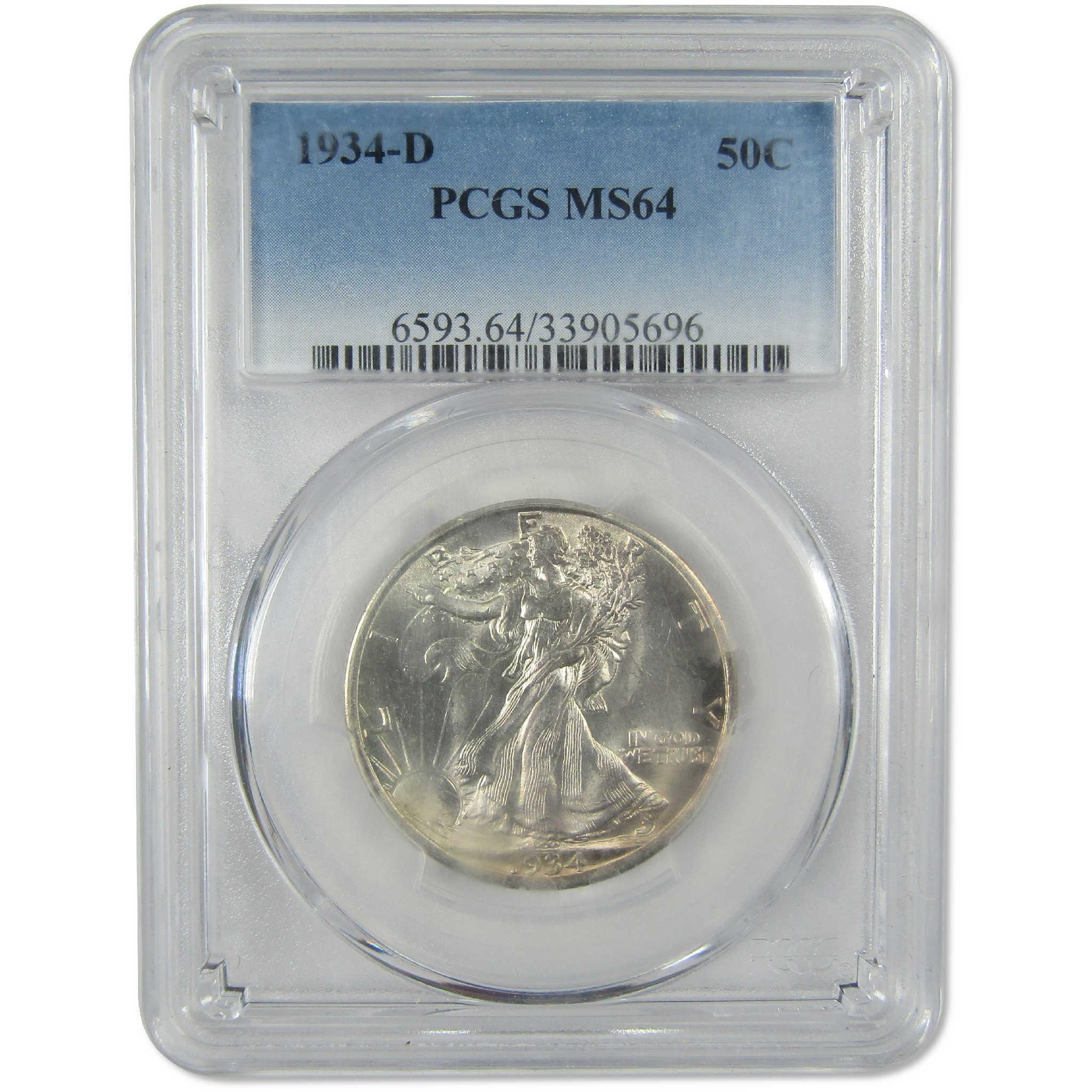 1934 D Liberty Walking Silver Half Dollar MS 64 PCGS Uncirculated