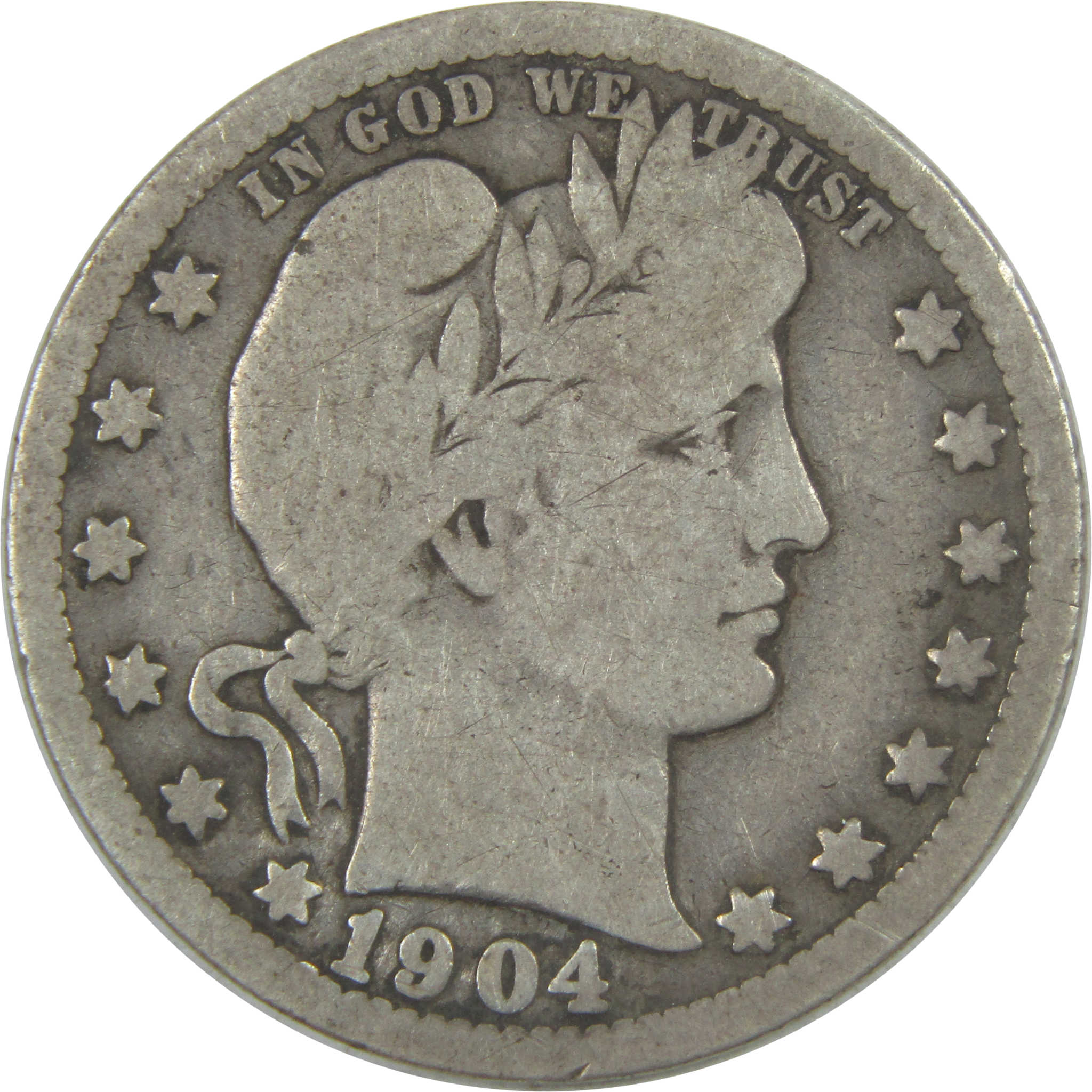 1904 O Barber Quarter VG Very Good Silver 25c Coin SKU:I15450