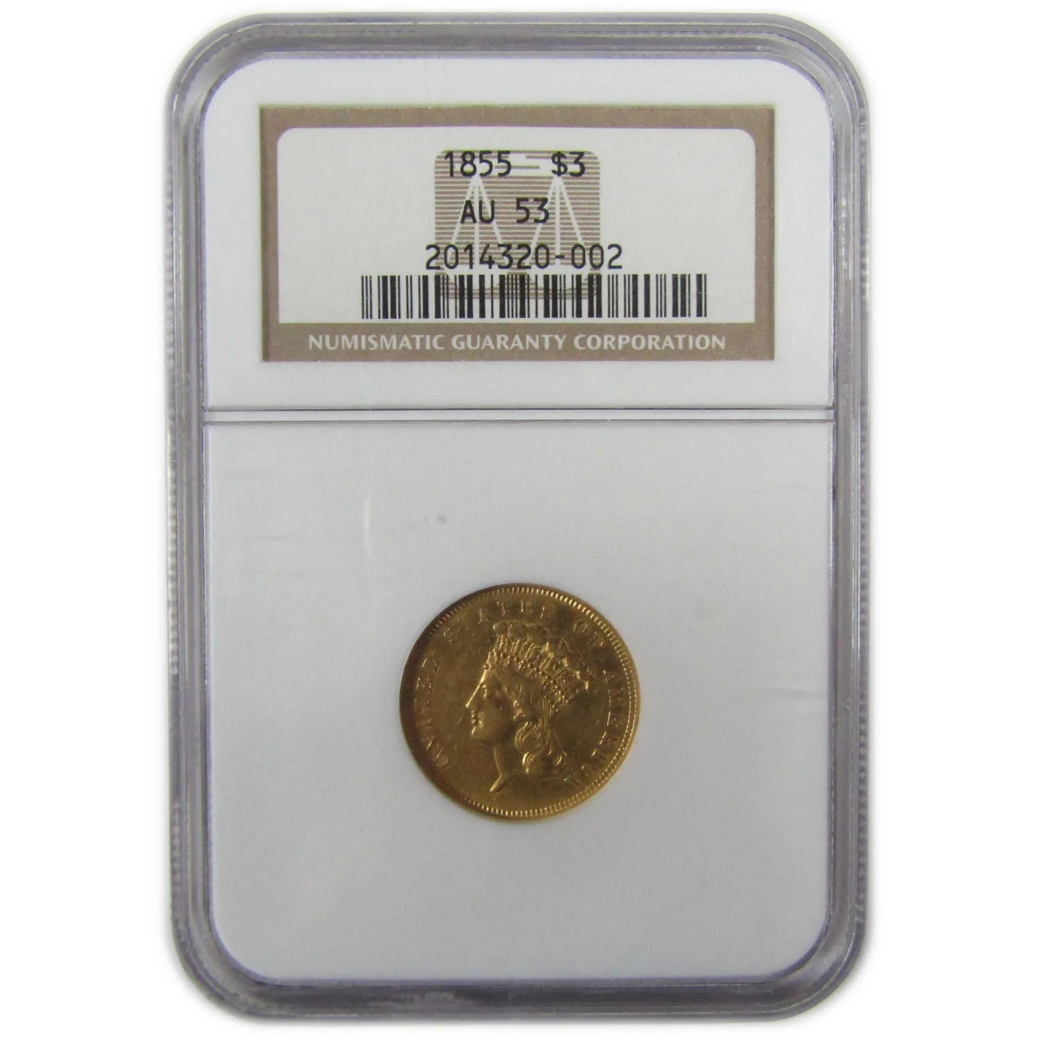 1855 Indian Princess Head Gold $3 AU 53 NGC Coin SKU:CP901