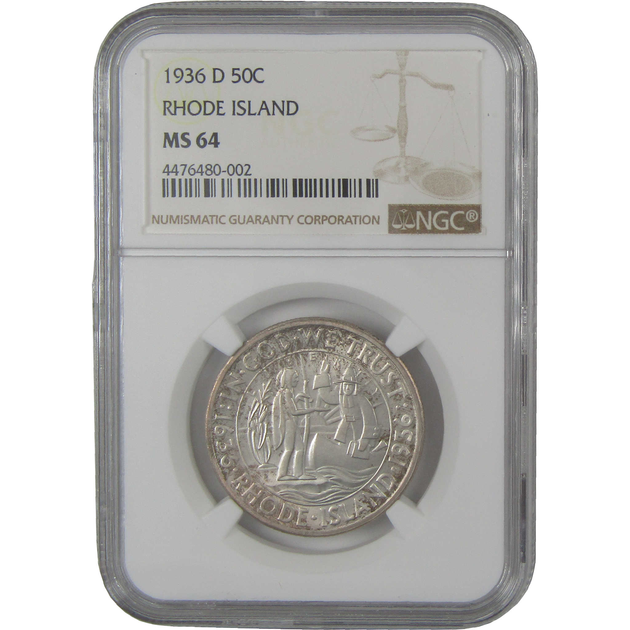 1936 D Providence Rhode Island Commemorative Silver 50c MS 64 NGC