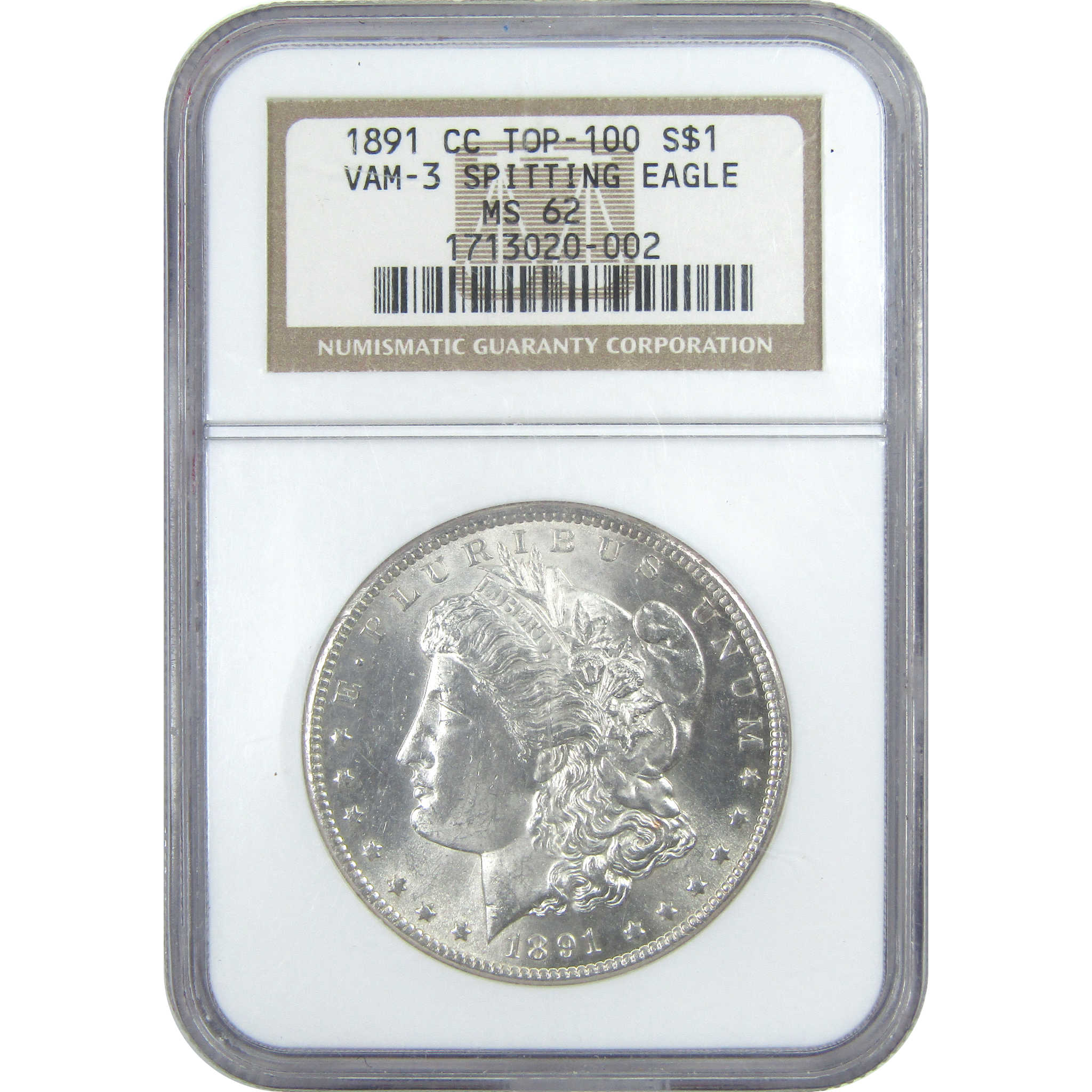 1891 CC VAM-3 Spitting Eagle Top 100 Morgan $1 MS 62 NGC SKU:I15676 - Morgan coin - Morgan silver dollar - Morgan silver dollar for sale - Profile Coins &amp; Collectibles