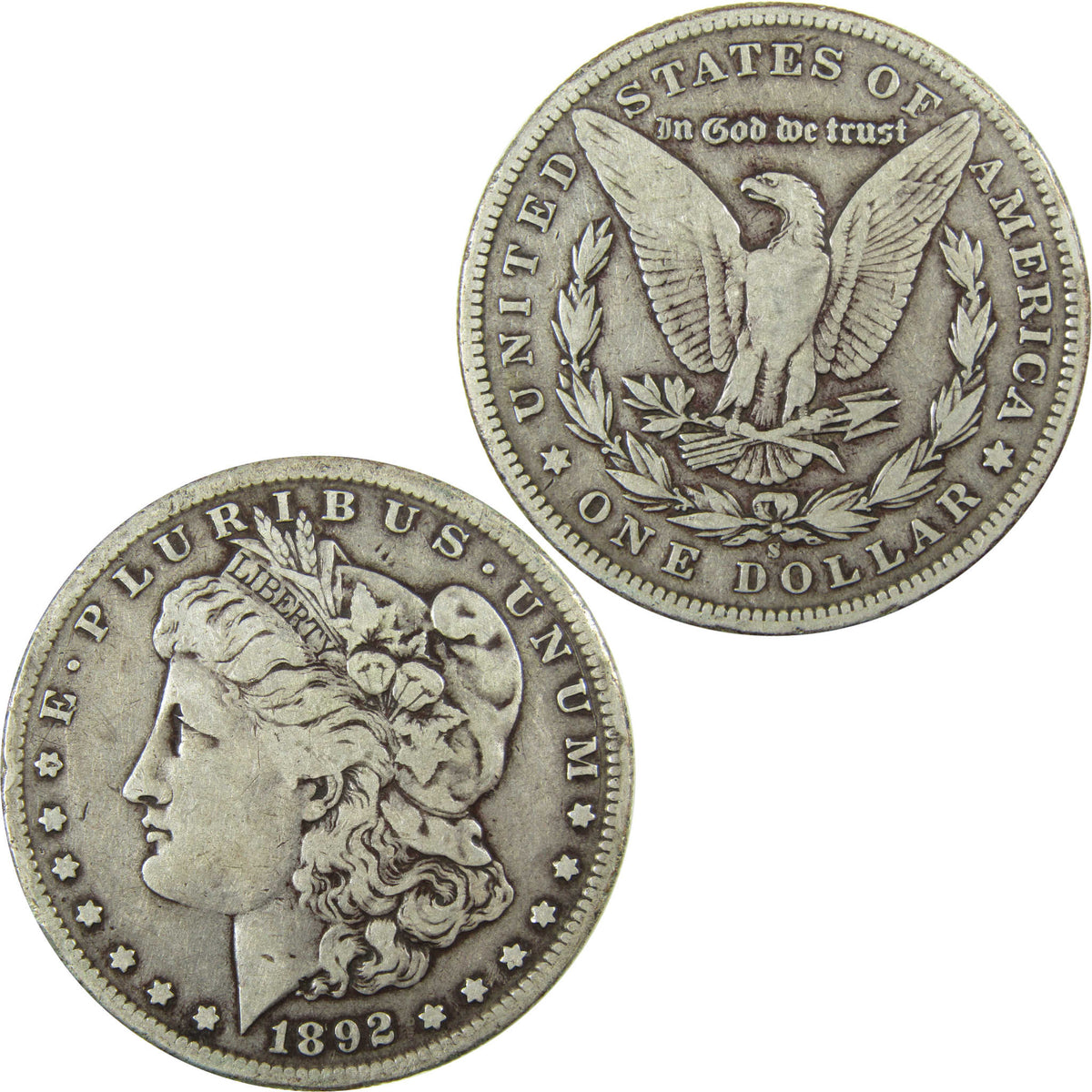 1892 S Morgan Silver Dollar F Fine $1 Coin Collectible SKU:CP1705 - Morgan coin - Morgan silver dollar - Morgan silver dollar for sale - Profile Coins &amp; Collectibles