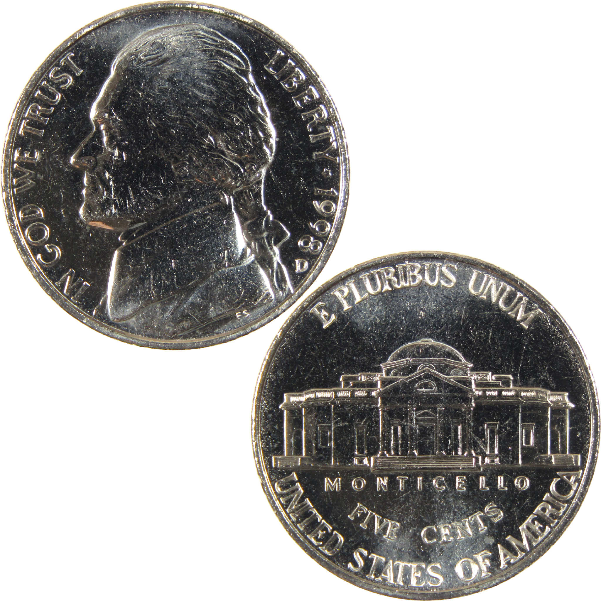 1998 D Jefferson Nickel Uncirculated 5c Coin