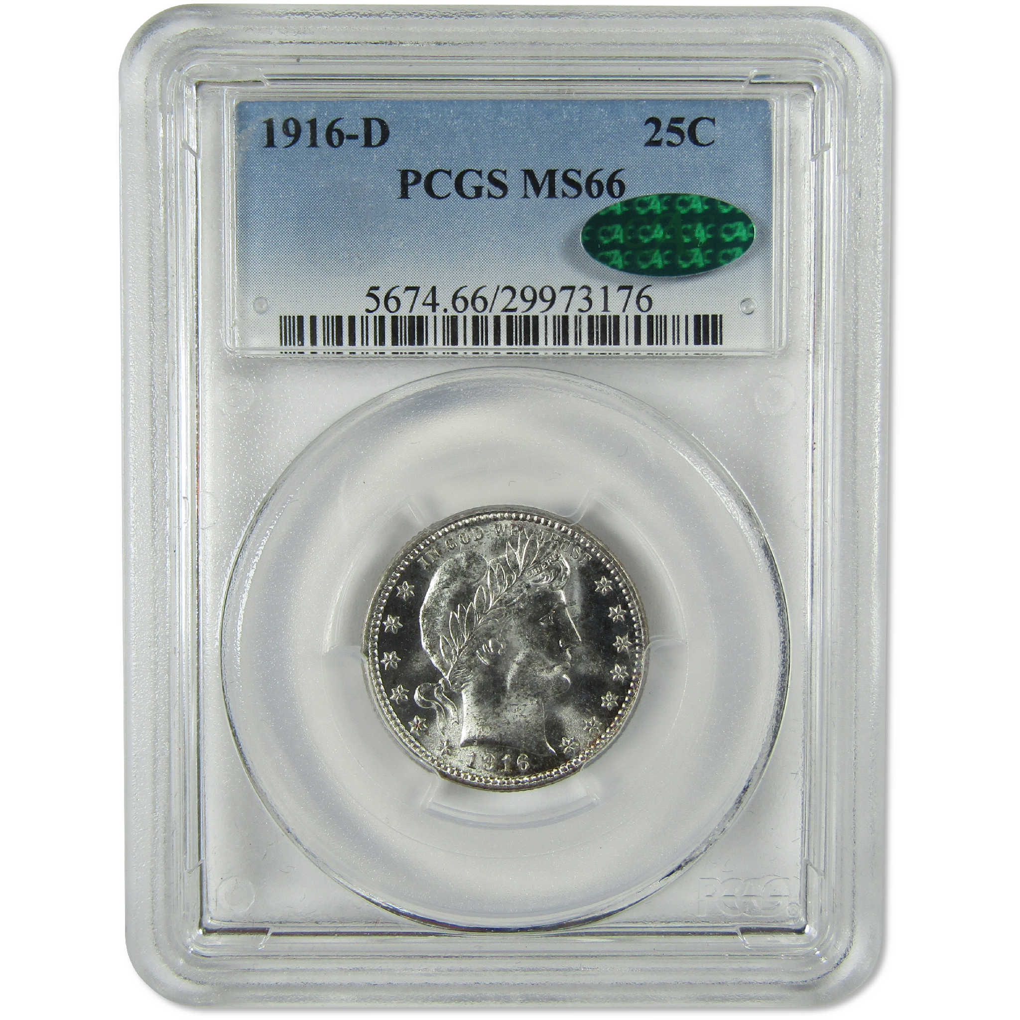 1916 D Barber Silver Quarter MS 66 PCGS CAC Uncirculated 25c Coin