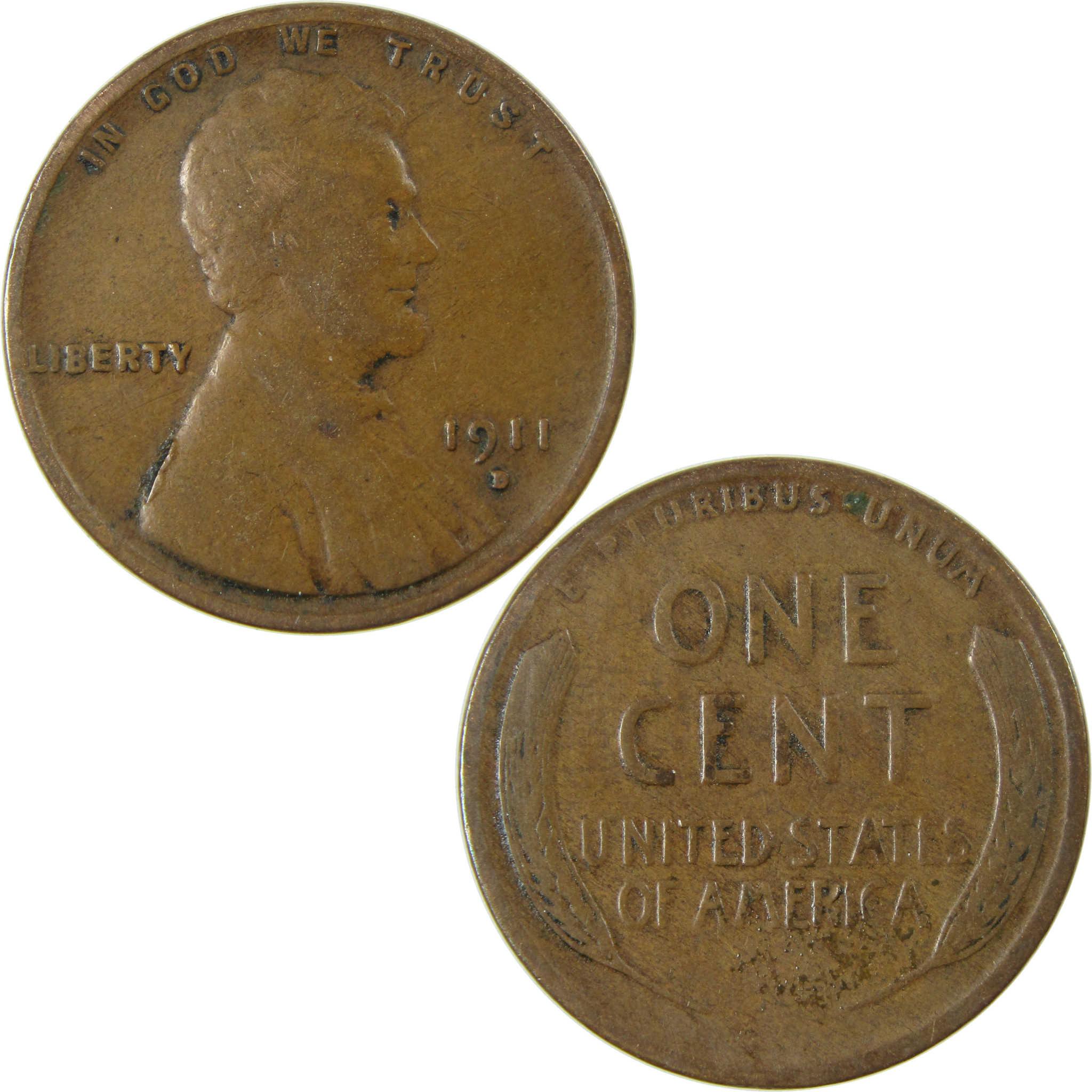 1911 D Lincoln Wheat Cent F Fine Penny 1c Coin SKU:I26232