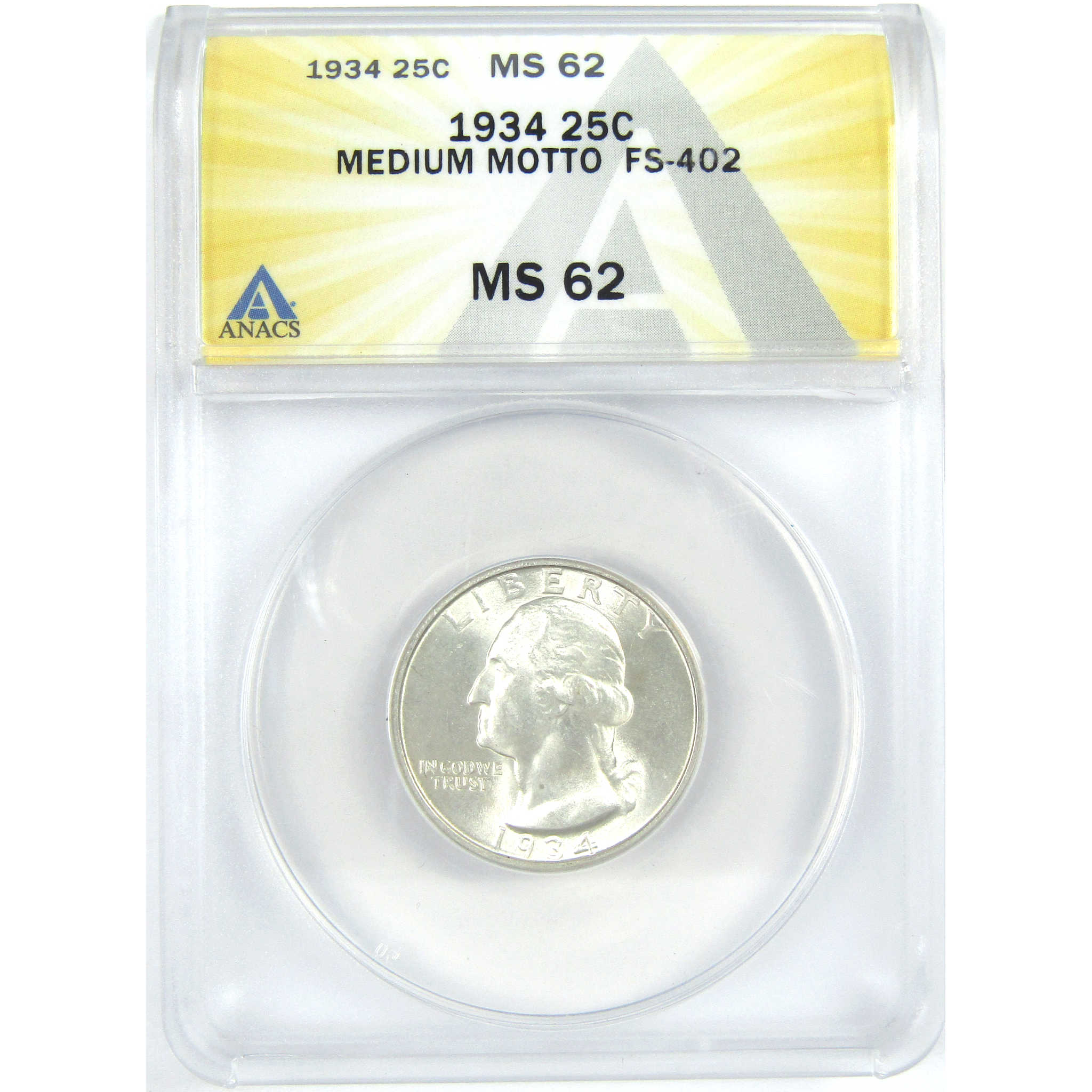 1934 Medium Motto FS-402 Washington Quarter MS 62 ANACS SKU:I16327