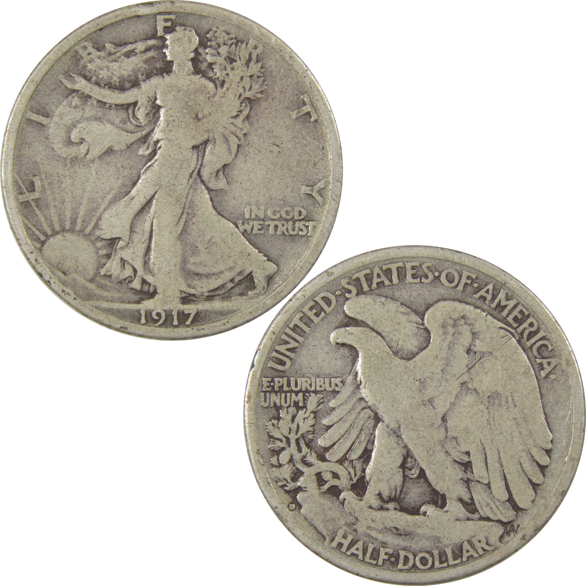 1917 D Reverse Liberty Walking Silver 50c VG Very Good SKU:I24135