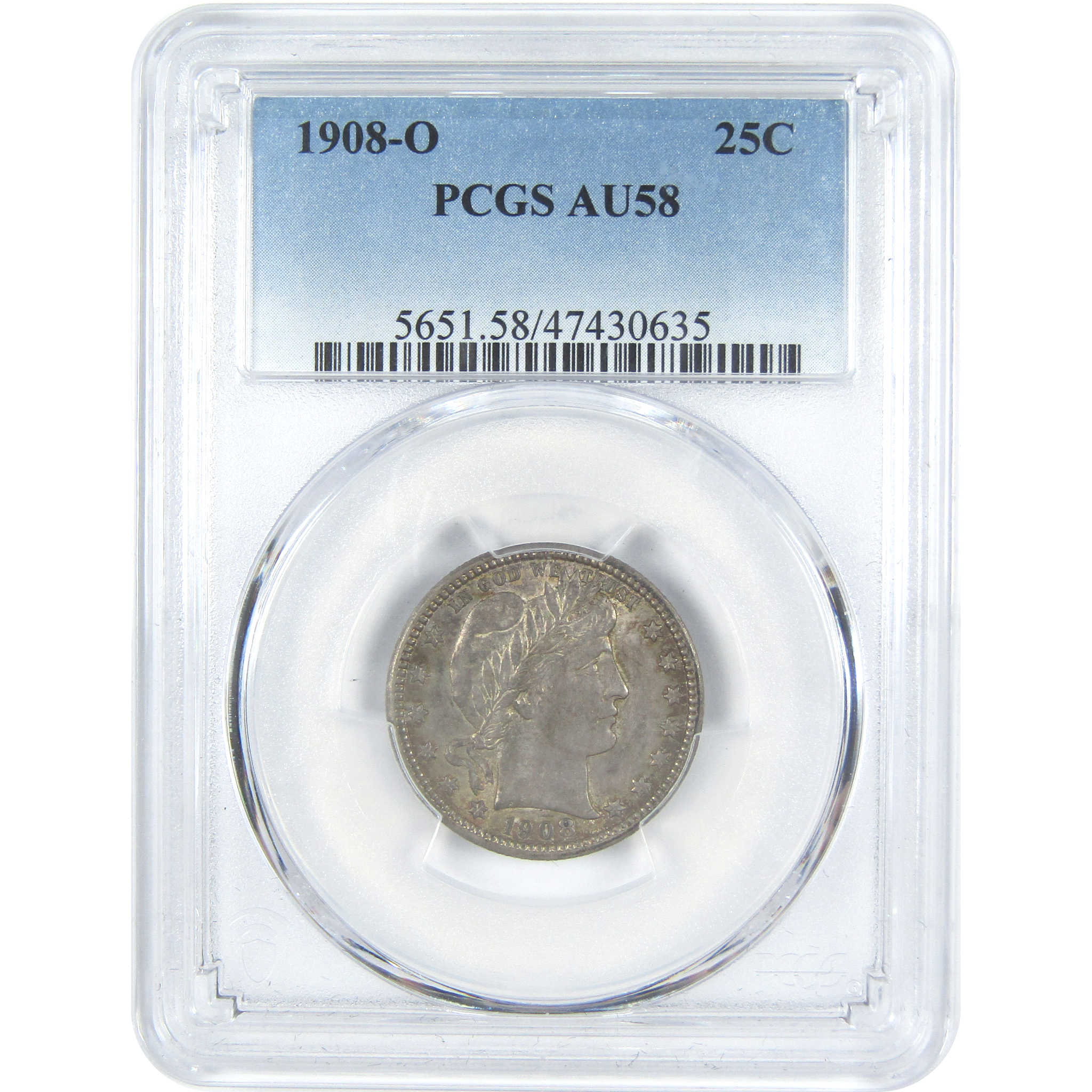 1908 O Barber Quarter AU 58 PCGS Silver 25c Coin SKU:I15383