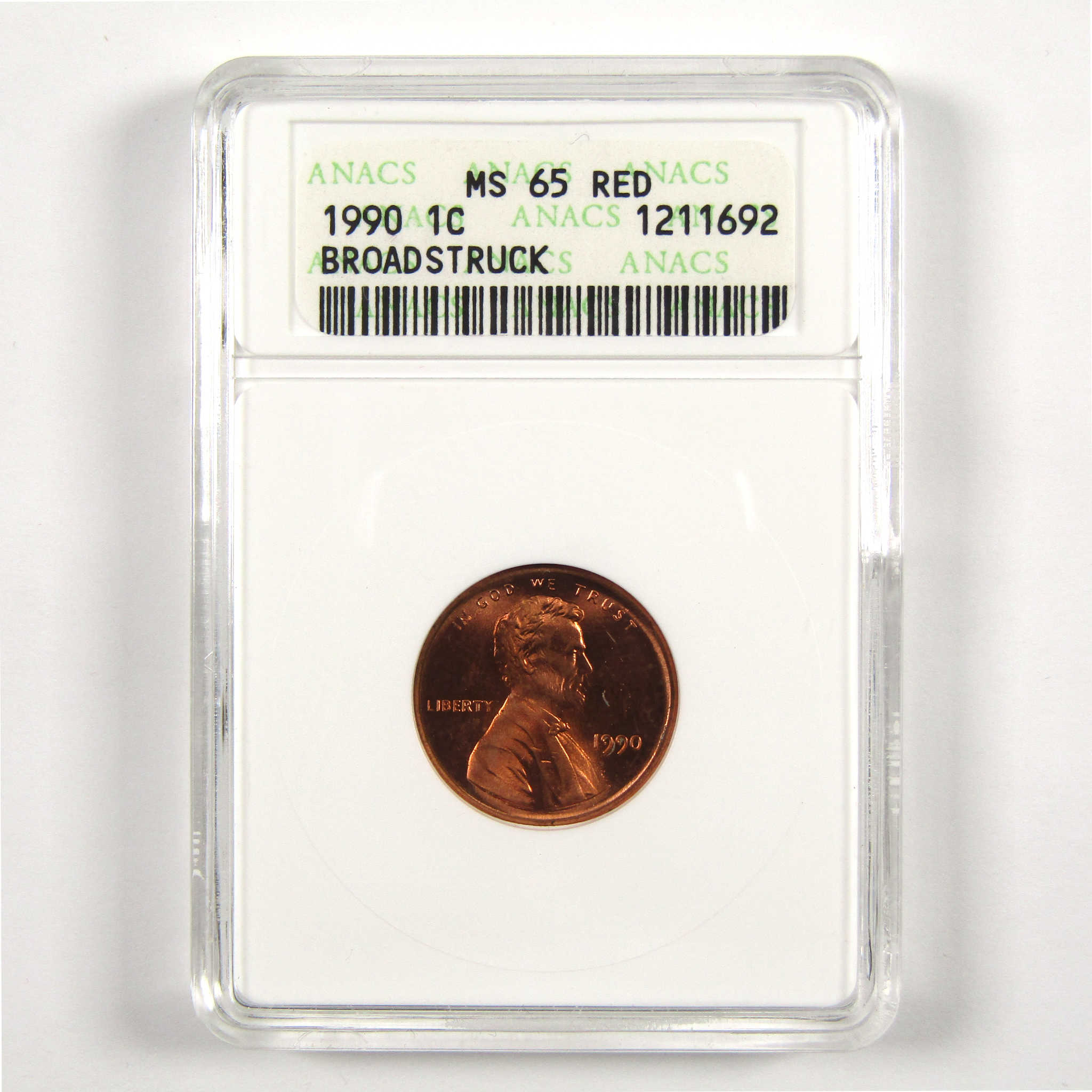 1990 Broadstruck Lincoln Memorial Cent MS 65 RD ANACS SKU:CPC5641