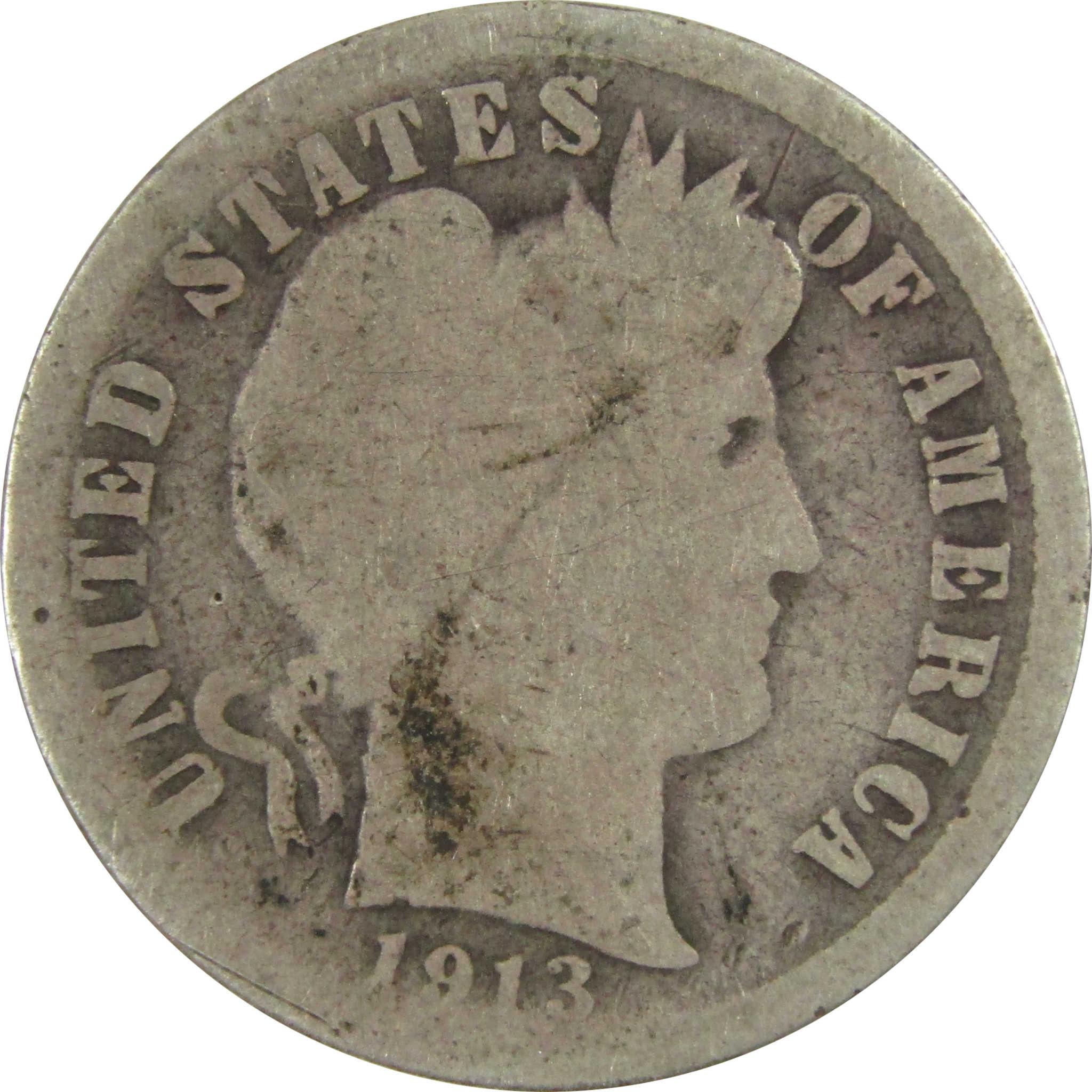 1913 S Barber Silver Dime AG About Good 10c Coin Collectible SKU:CP697