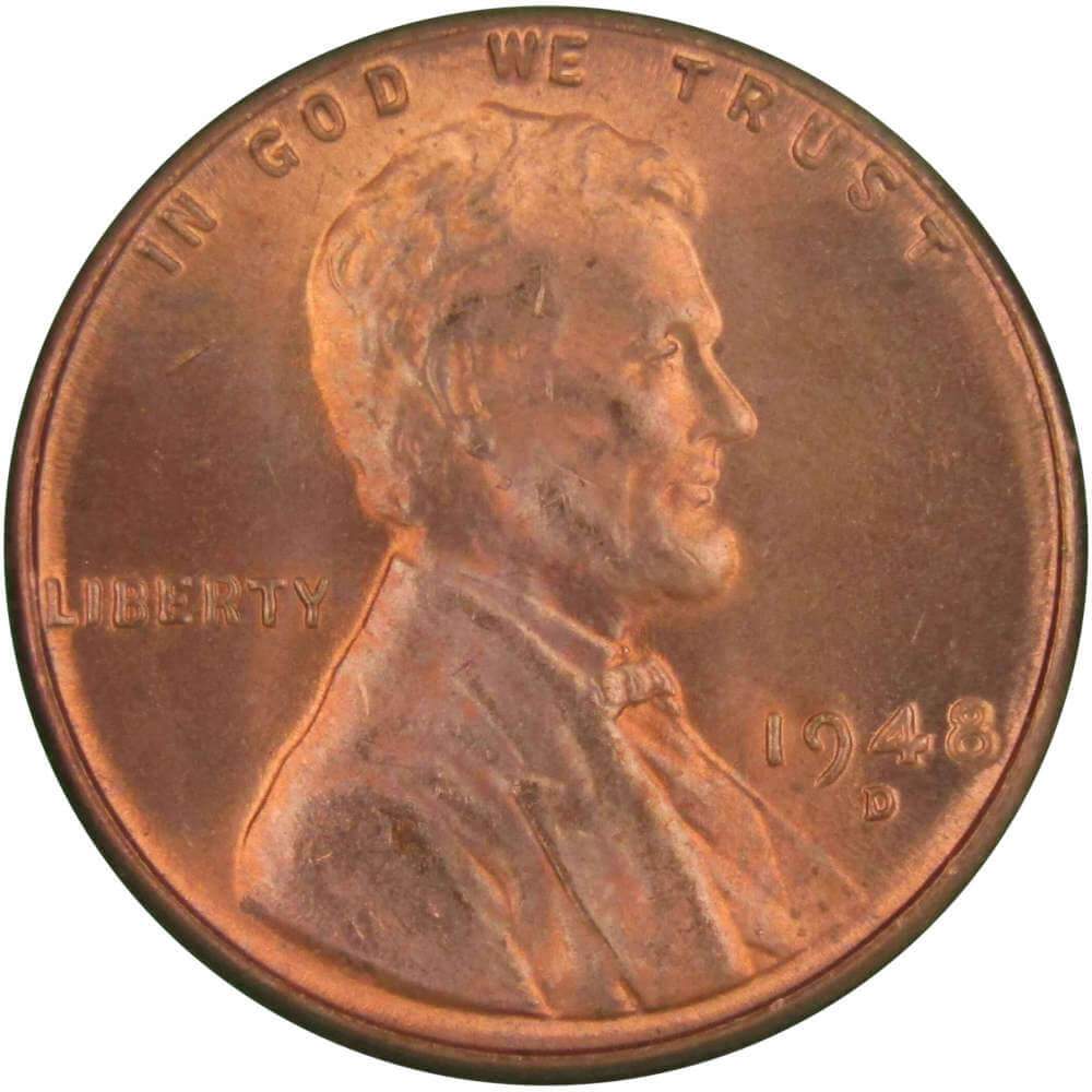 1948 D Lincoln Wheat Cent Uncirculated Mint State Penny 1c Coin