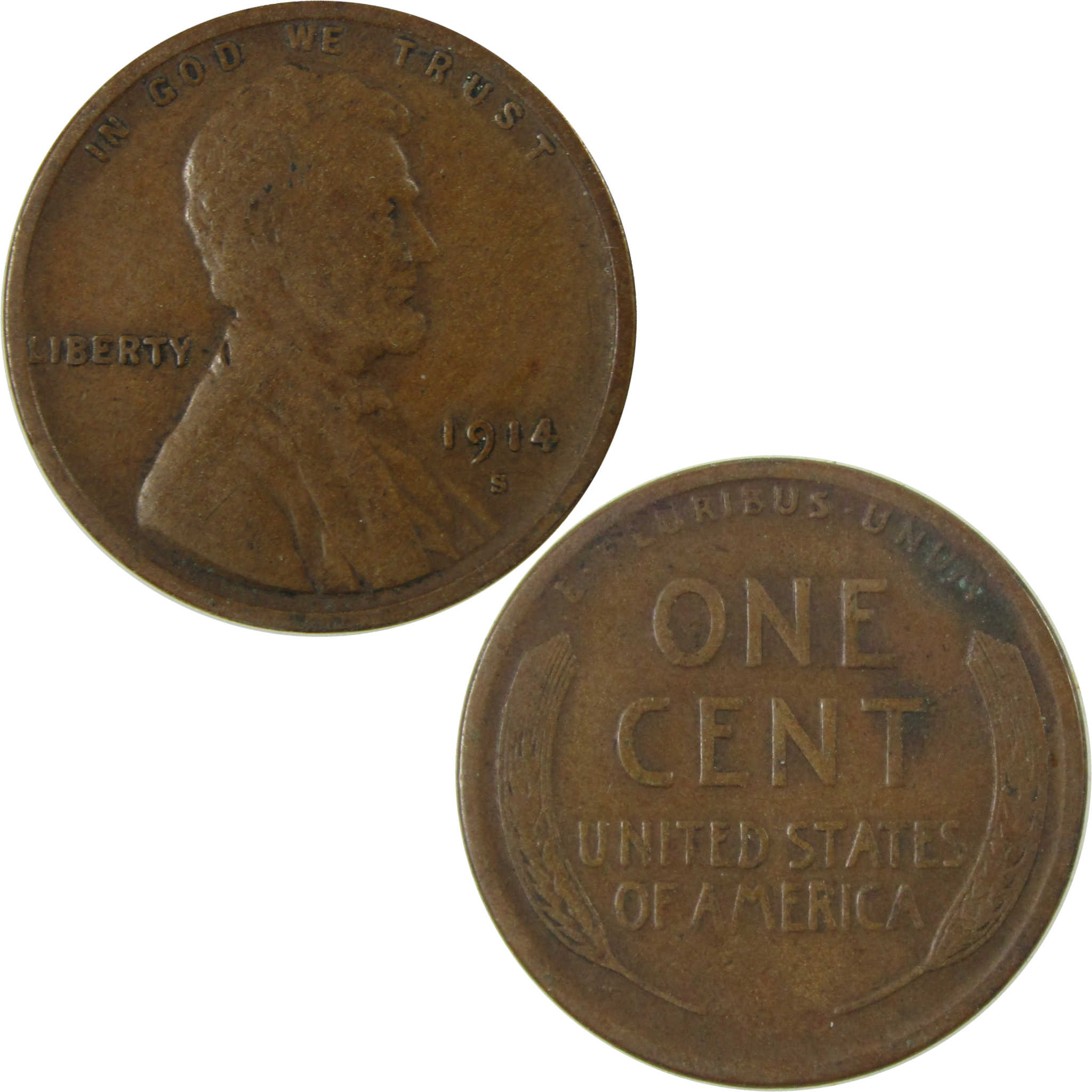 1914 S Lincoln Wheat Cent F Fine Penny 1c Coin Collectible SKU:I28128