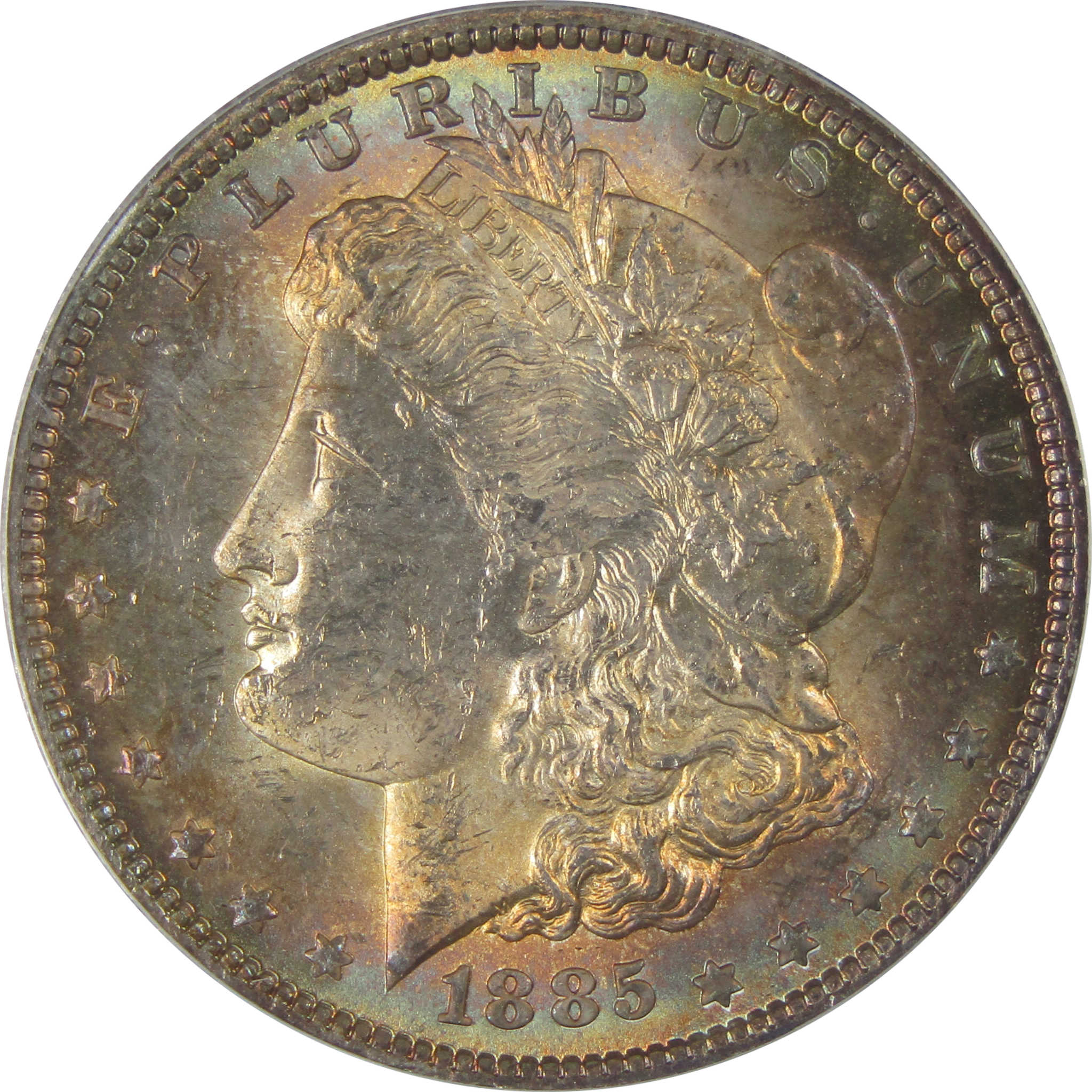1885 O Morgan Dollar MS 62 ANACS Silver Toned Obverse SKU:CP181