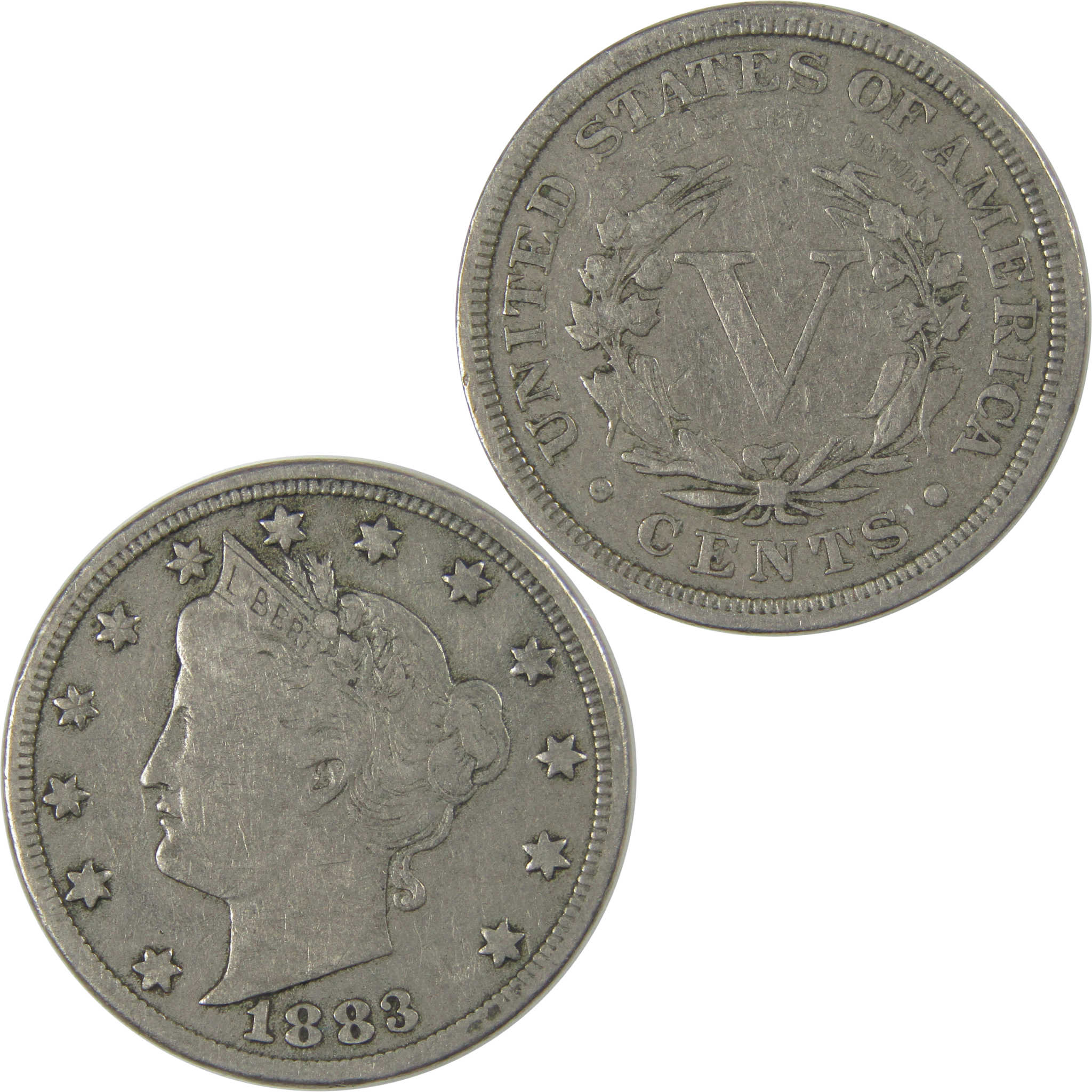 1883 With Cents Liberty Head V Nickel F Fine 5c Coin SKU:CP10