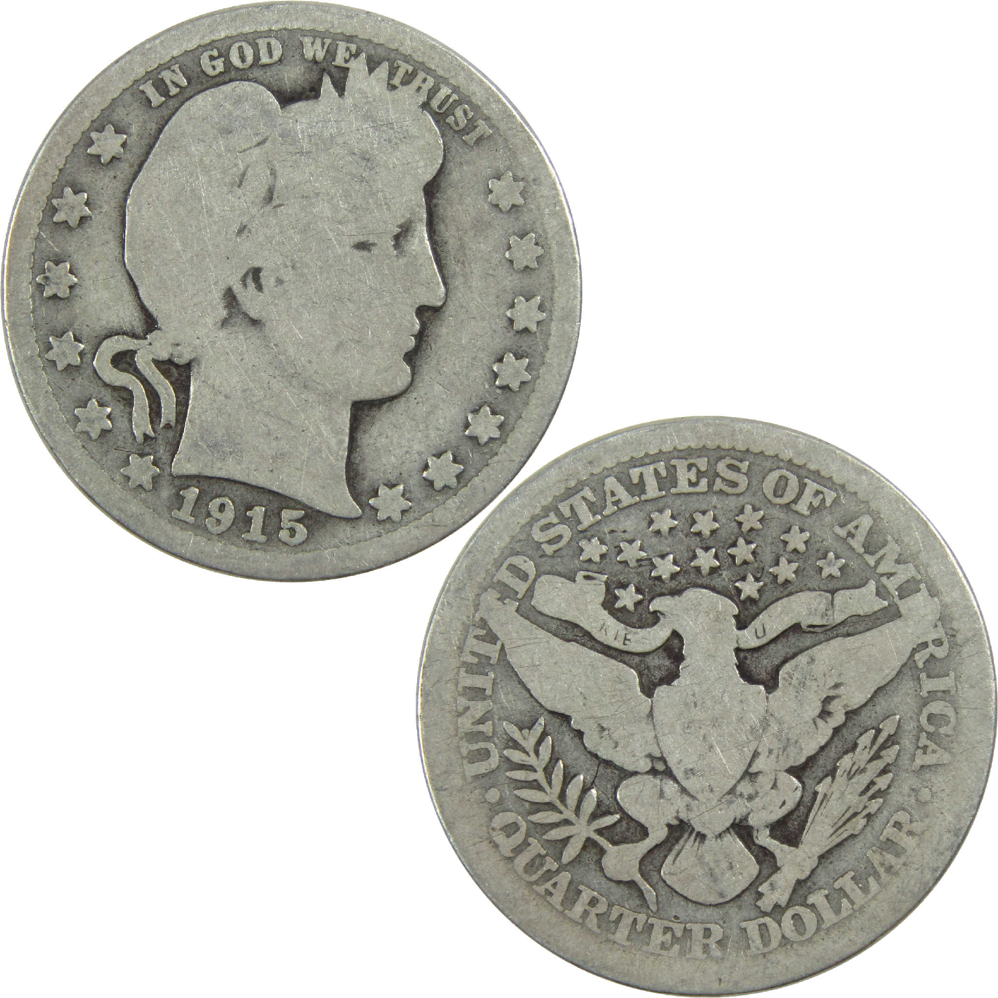 1915 Barber Quarter G Good Silver 25c Coin SKU:I13144