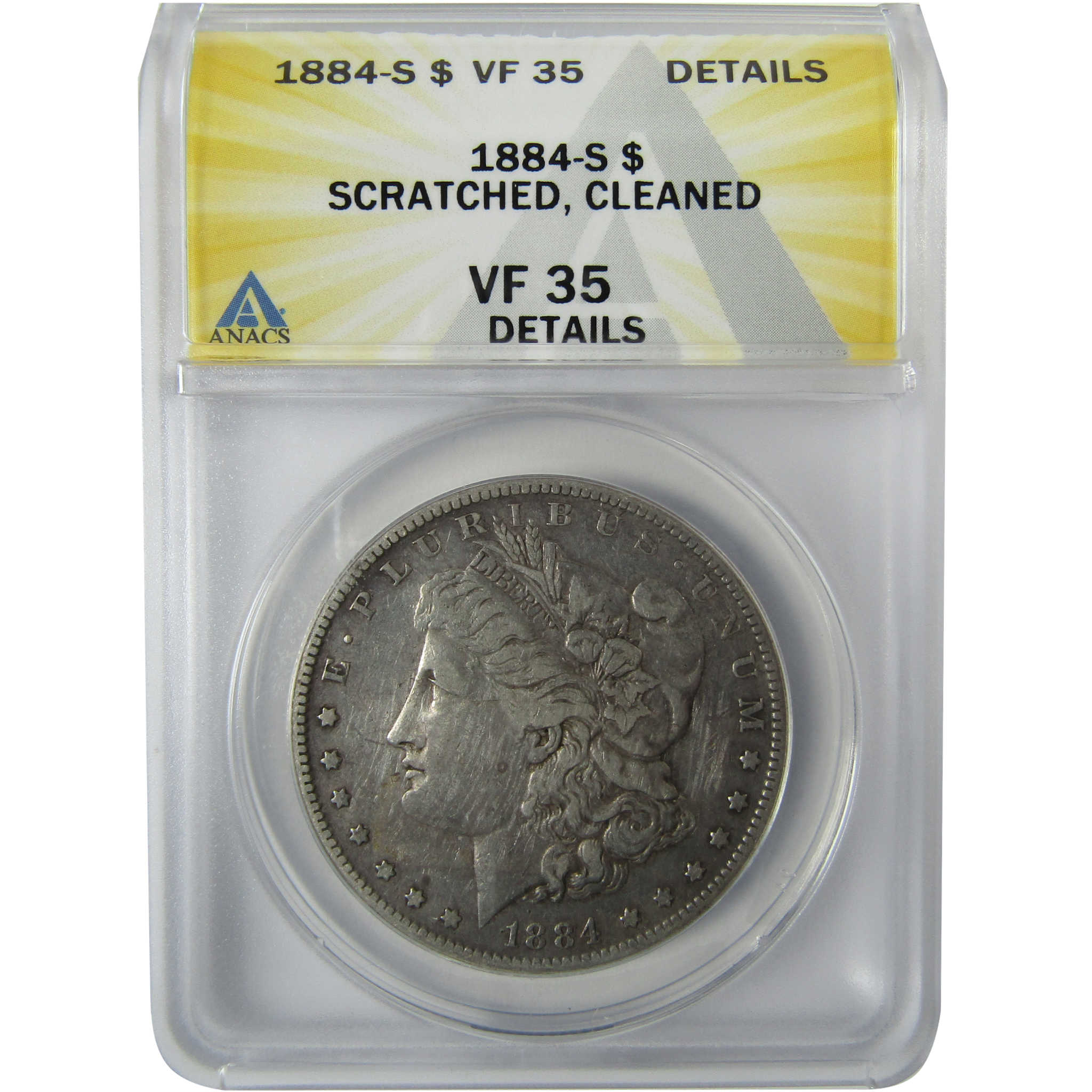 1884 S Morgan Silver Dollar VF 35 Details ANACS $1 Coin SKU:CP839 - Morgan coin - Morgan silver dollar - Morgan silver dollar for sale - Profile Coins &amp; Collectibles