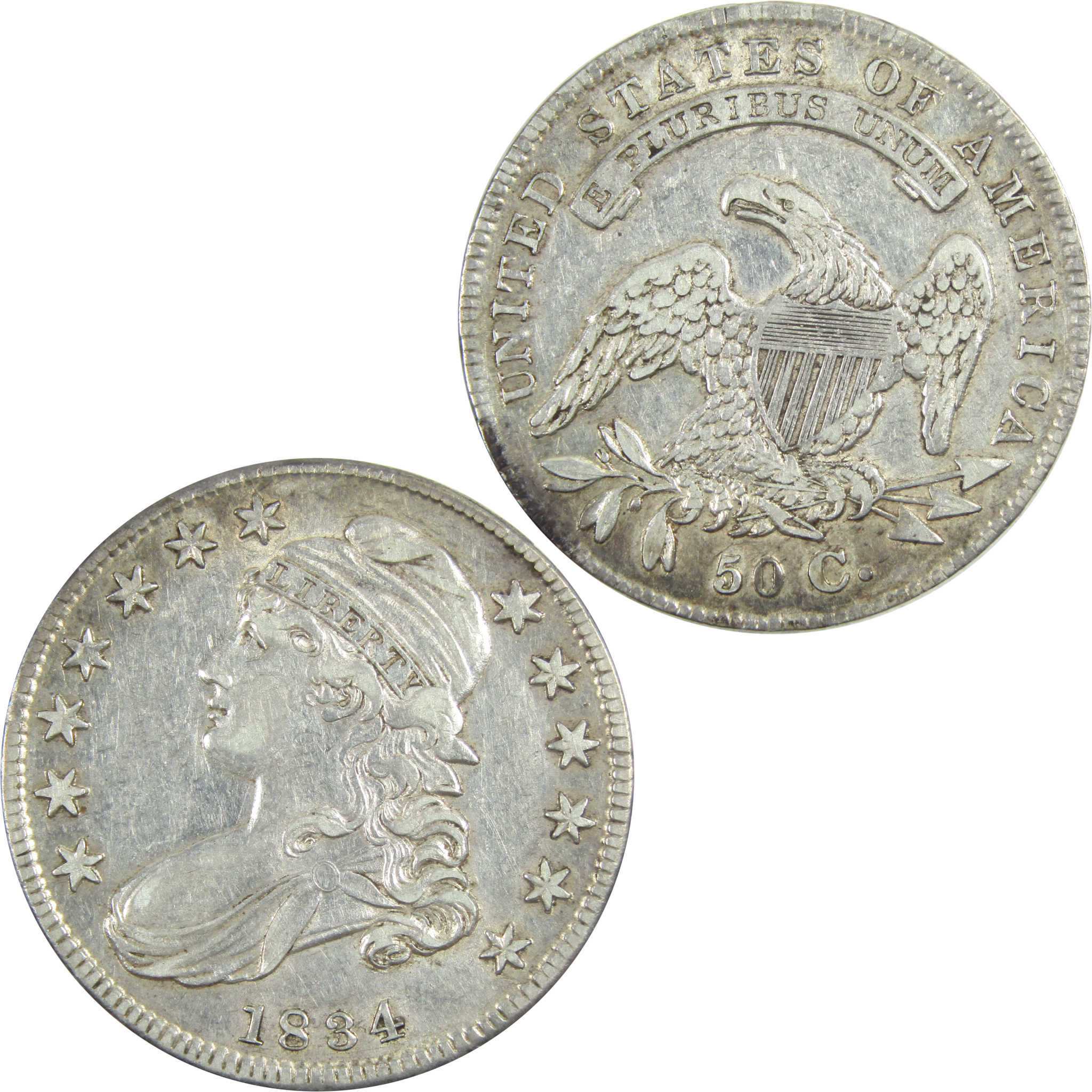 1834 Sm Date Stars and Ltr Capped Bust Half XF/AU Silver SKU:I14334