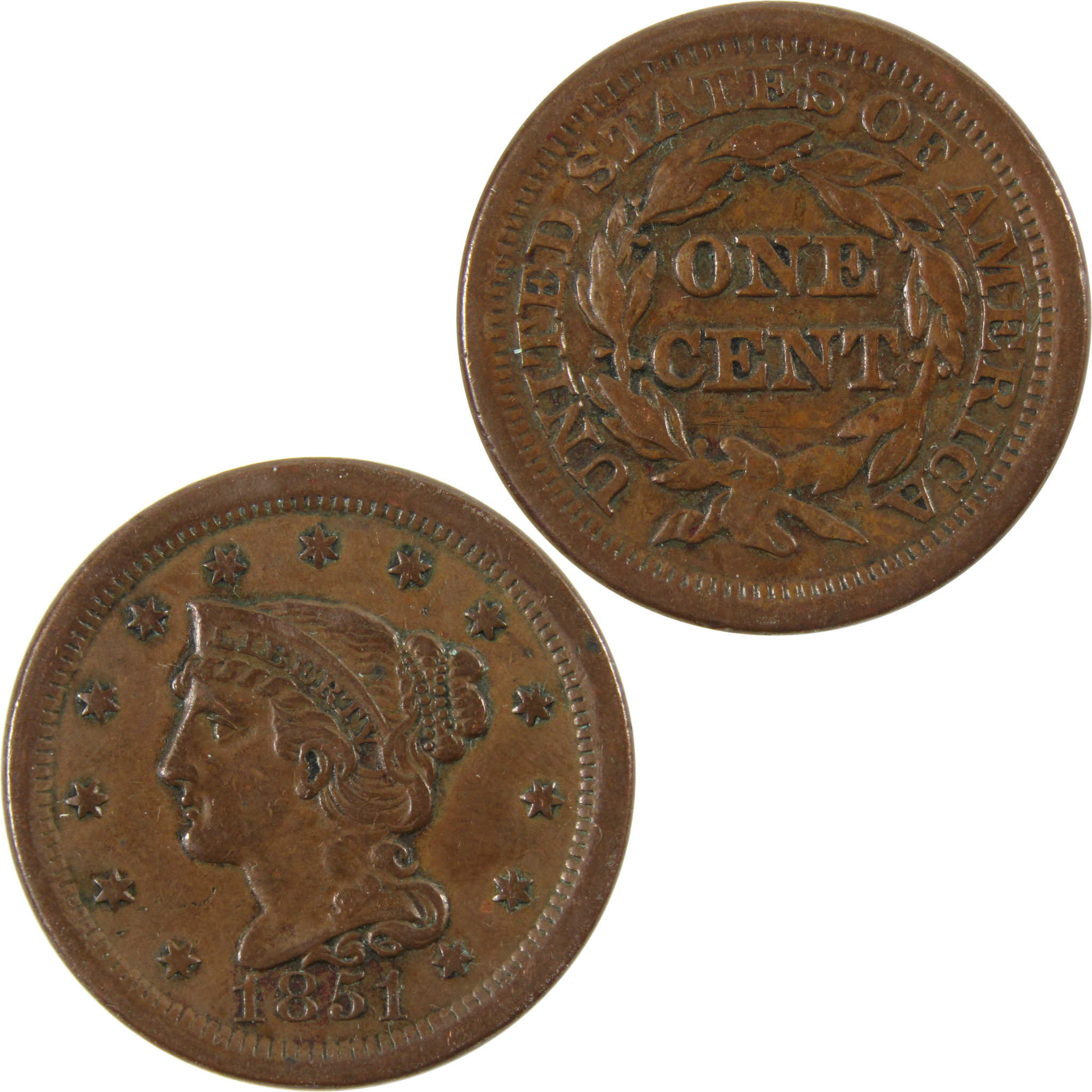 1851 Braided Hair Large Cent XF EF Extremely Fine Copper SKU:I10084