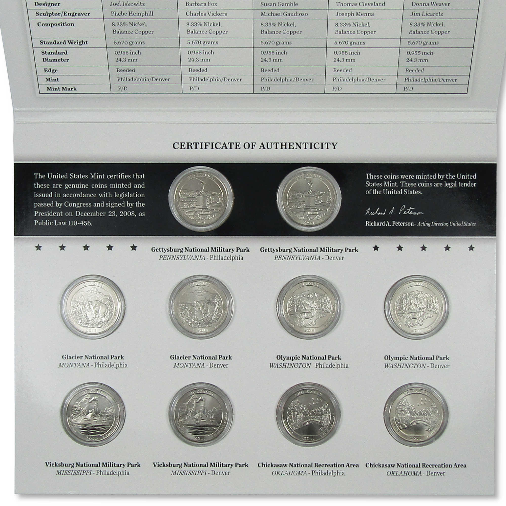 2011 America the Beautiful Quarters Uncirculated Coin Set SKU:CPC8524