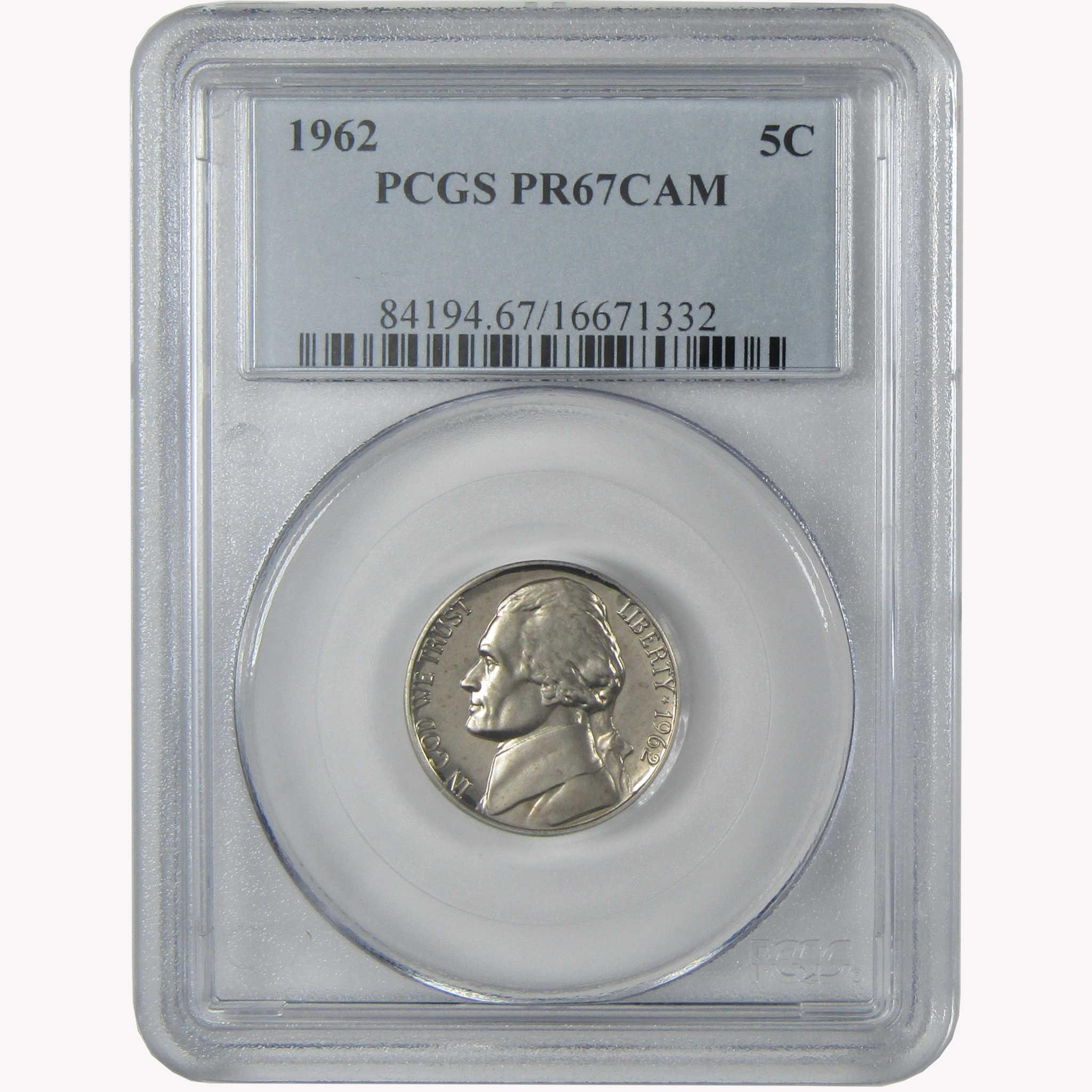 1962 Jefferson Nickel PR 67 CAM PCGS Proof 5c Coin SKU:I26445