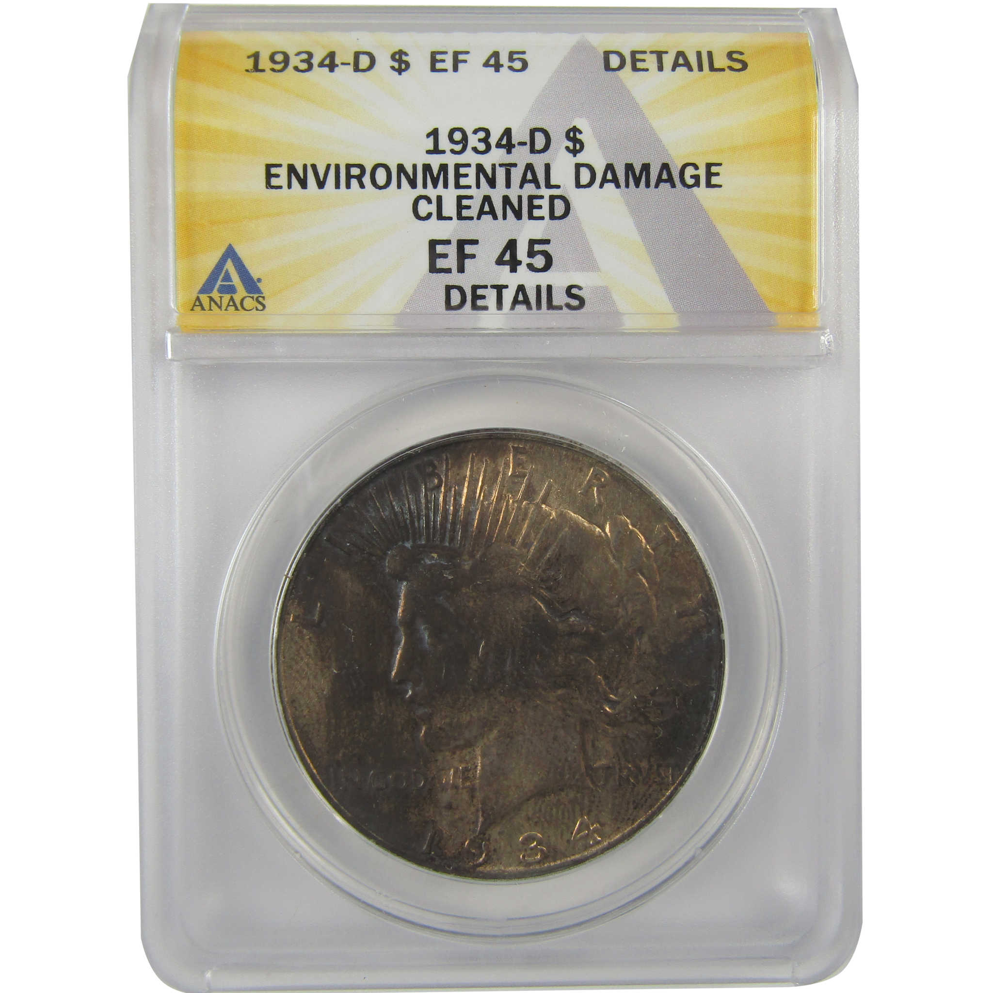 1934 D Peace Dollar EF 45 Details ANACS Silver $1 Coin SKU:I21564