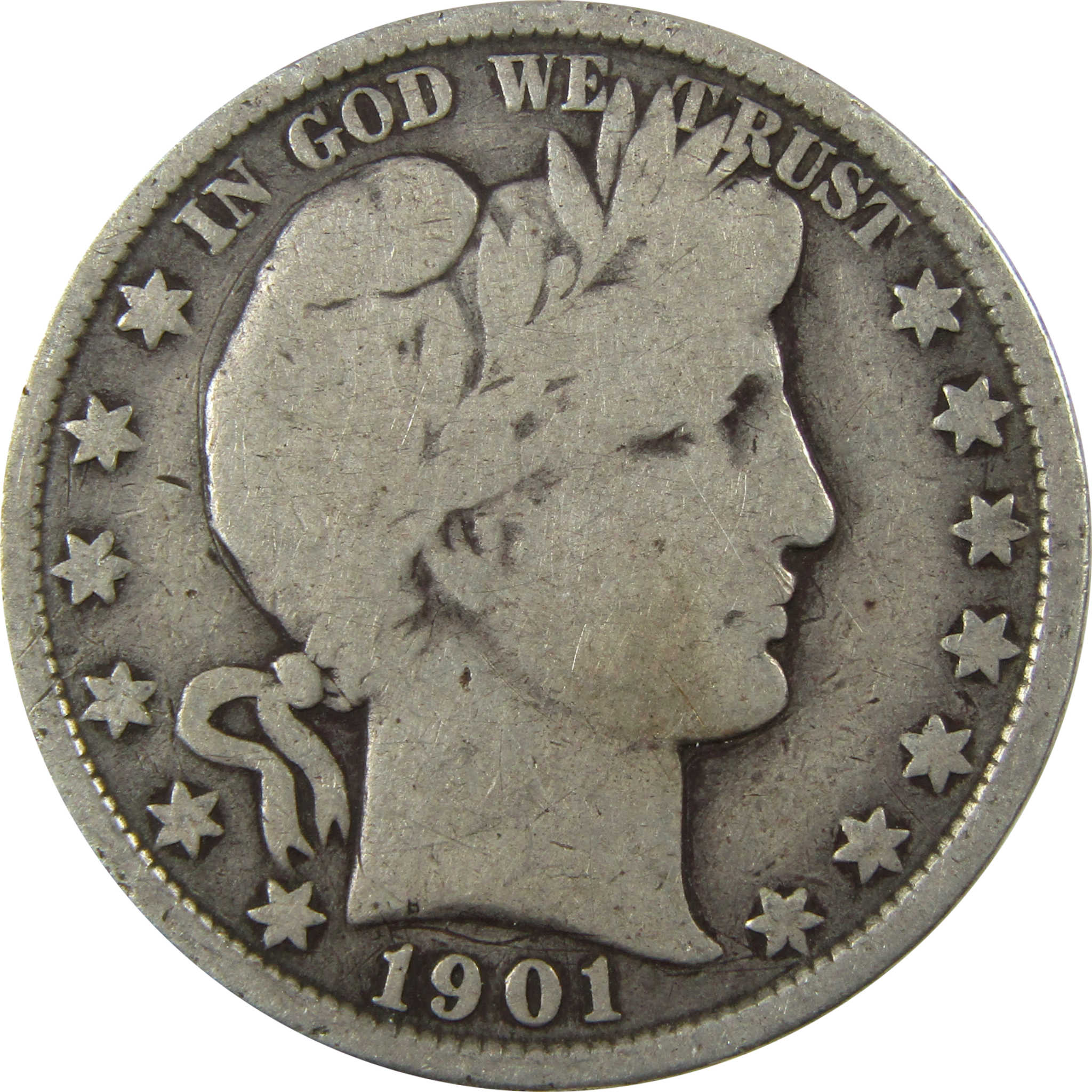 1901 Barber Silver Half Dollar G Good Details 50c Coin SKU:I25815