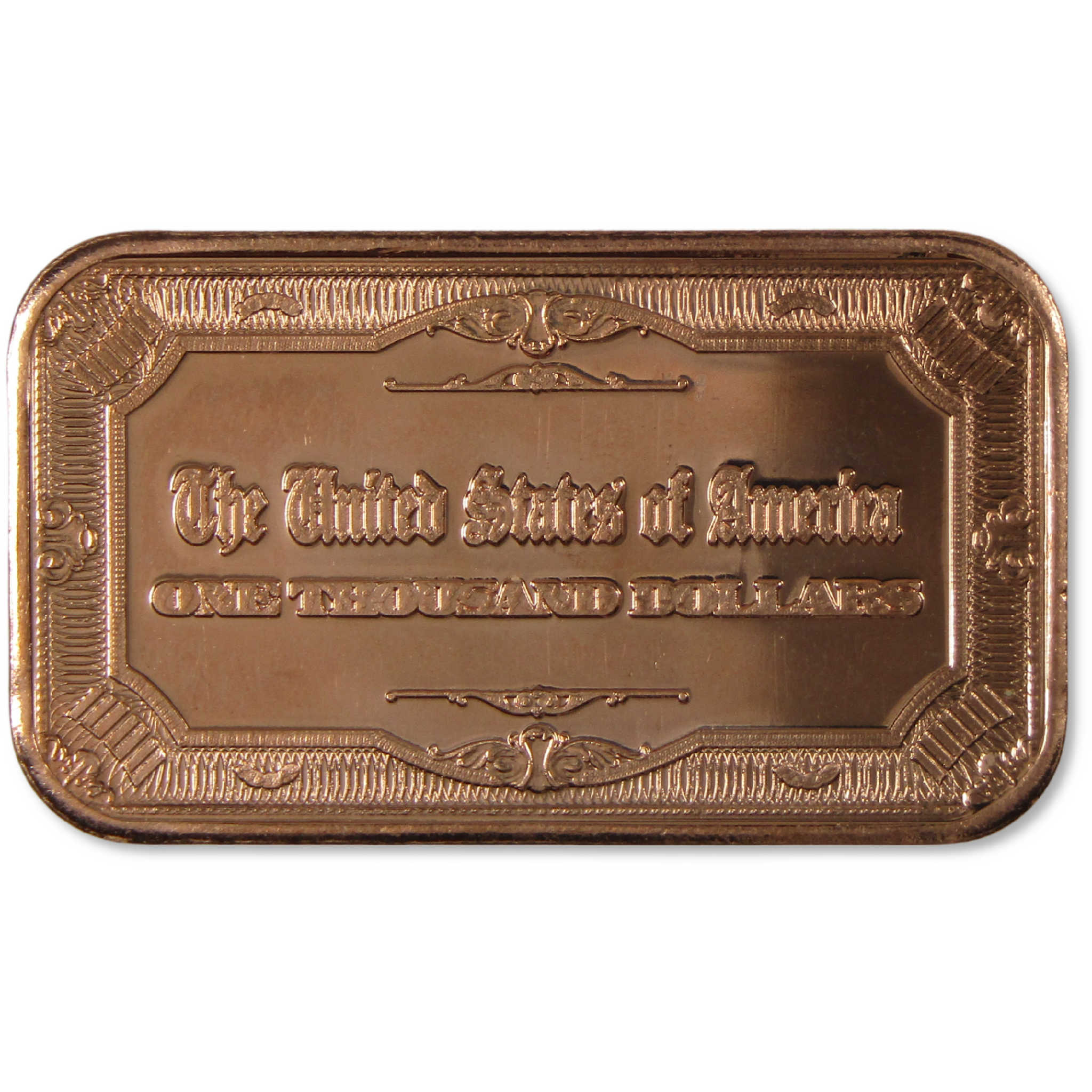 1934 $1000 Federal Reserve Note-Shaped 1 oz .999 Copper Ingot Bar