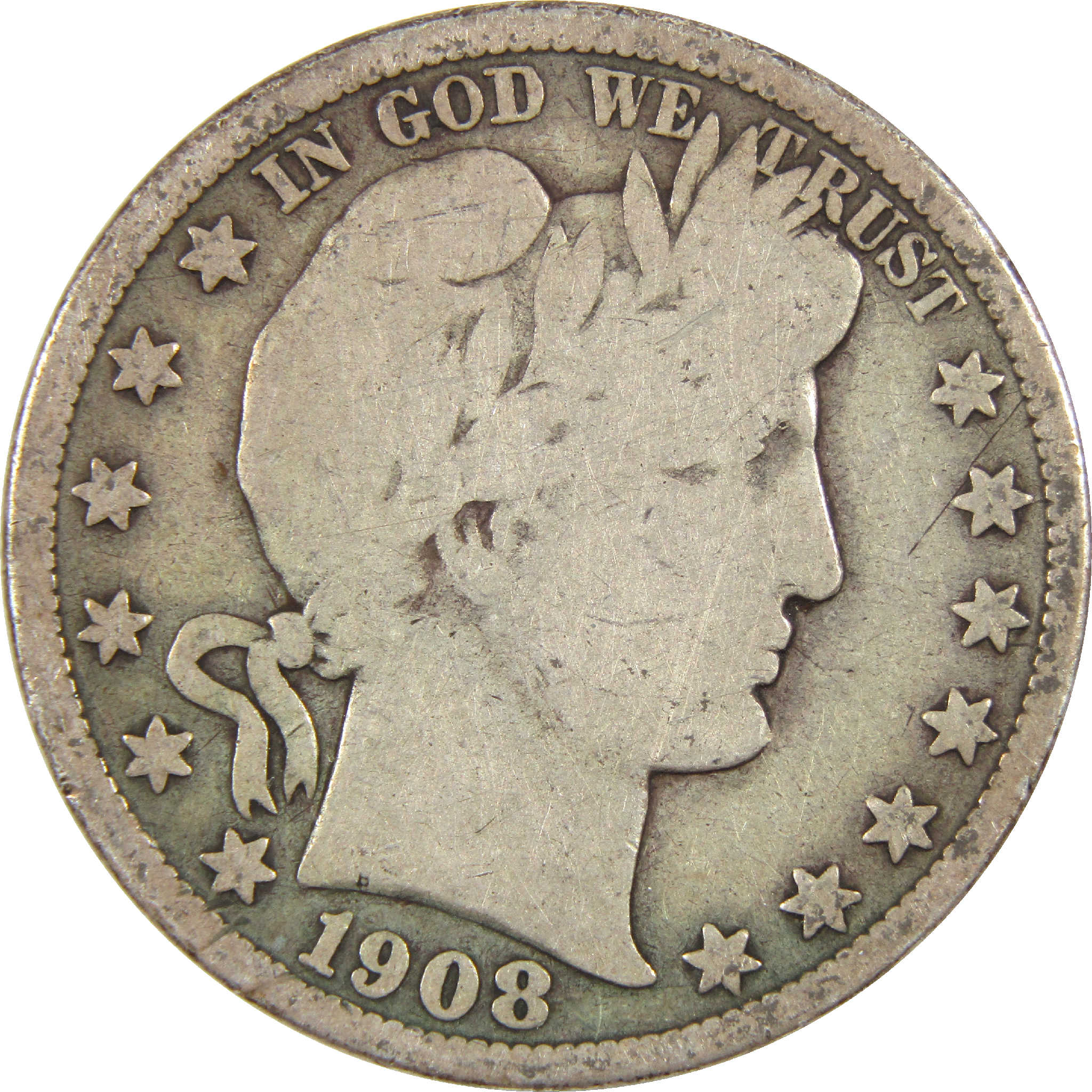 1908 D Barber Half Dollar G Good Silver 50c Coin SKU:I11449