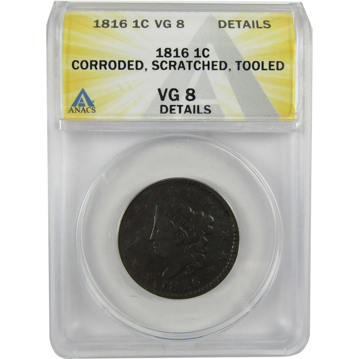 1816 Coronet Head Copper Large Cent VG 8 Details ANACS Coin SKU:I28697