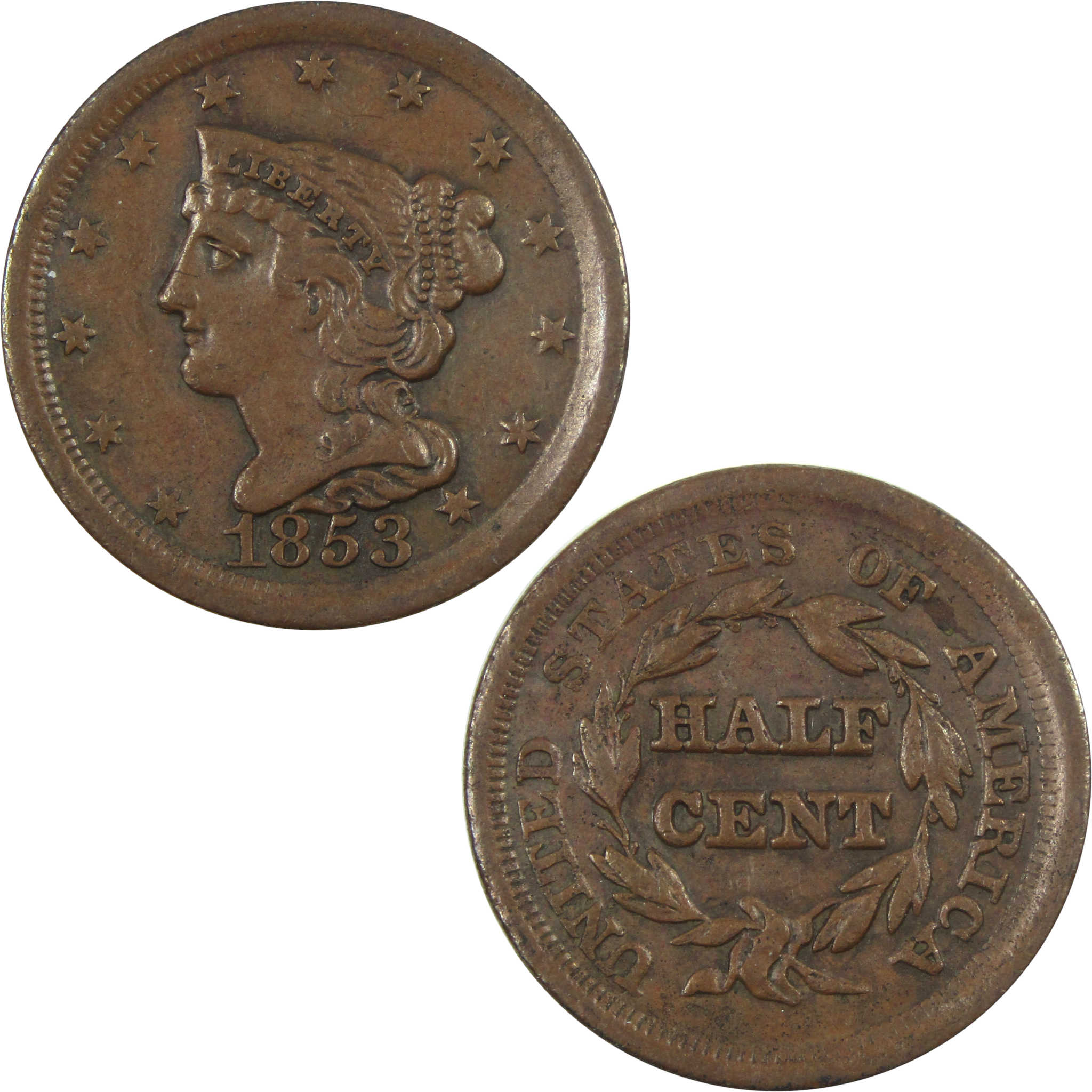 1853 Braided Hair Large Cent XF Extremely Fine Copper 1c SKU:I14363