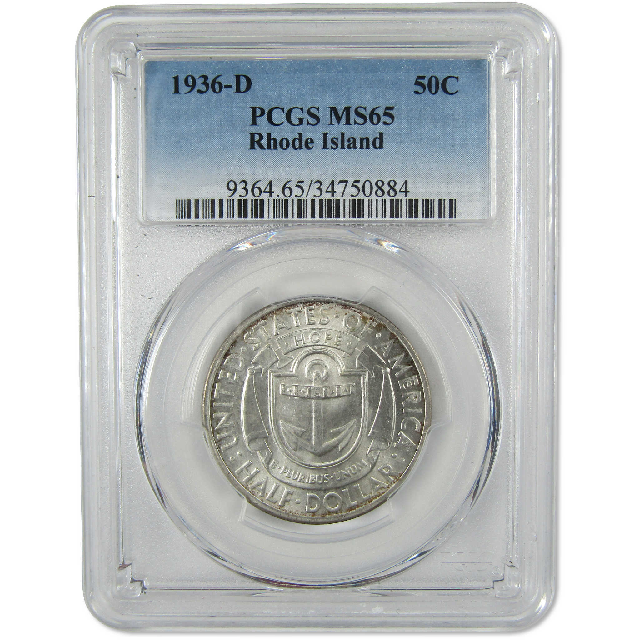 1936 D Providence Rhode Island Commemorative Silver 50c MS 65 PCGS