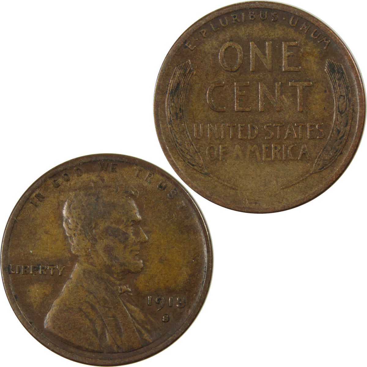 1913 S Lincoln Wheat Cent VF Very Fine Penny 1c Coin SKU:I28640