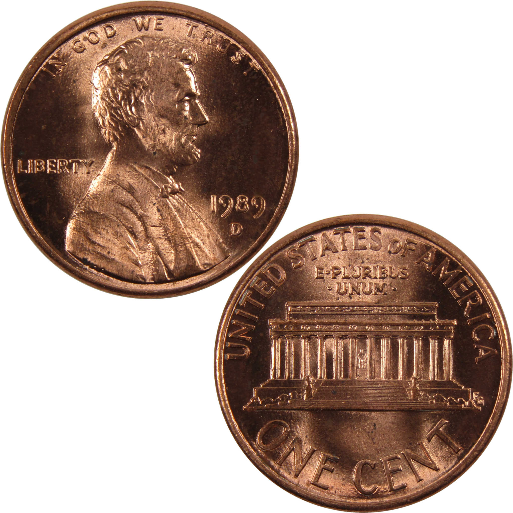 1989 D Lincoln Memorial Cent BU Uncirculated Penny 1c Coin