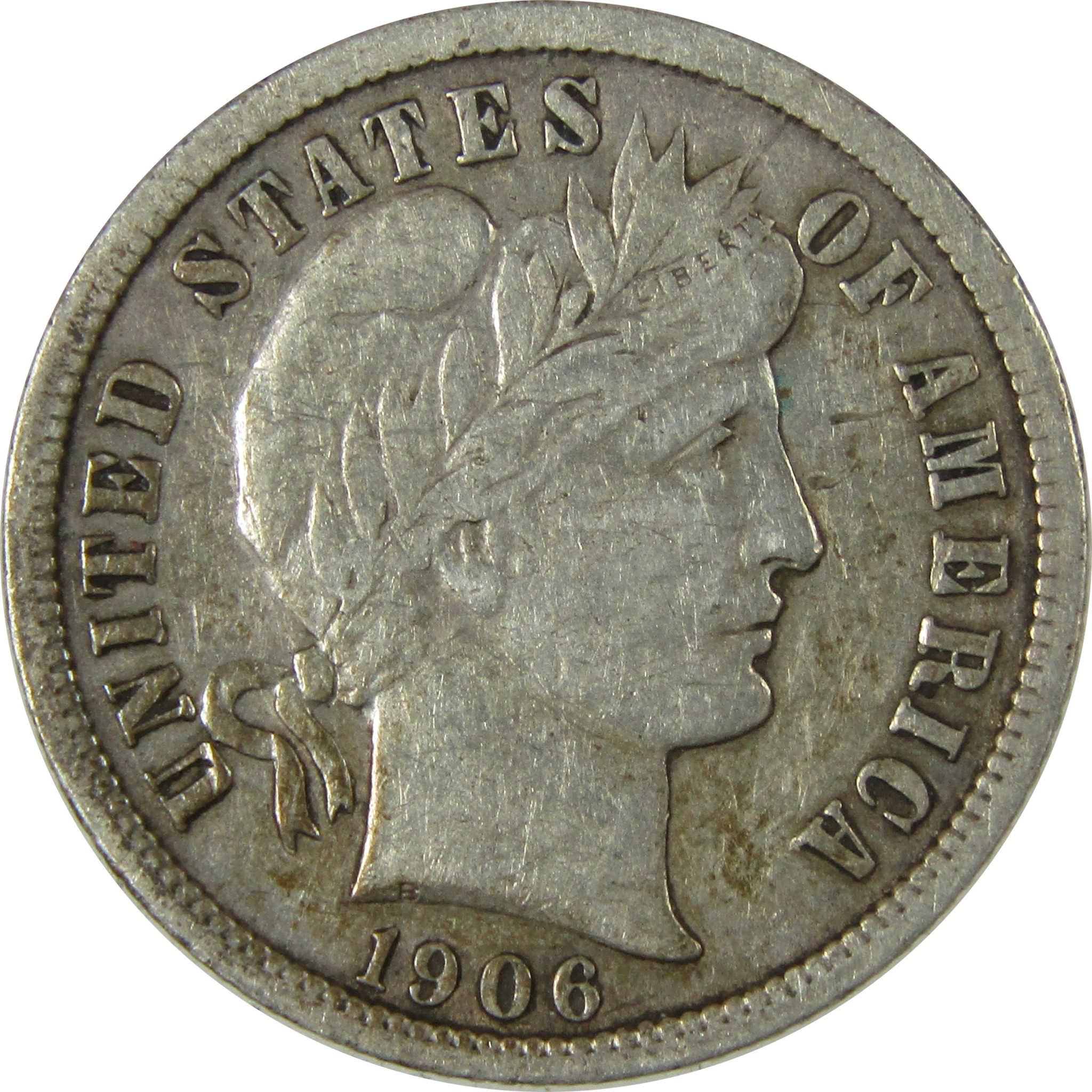 1906 Barber Silver Dime F Fine 10c Coin Collectible SKU:CP981