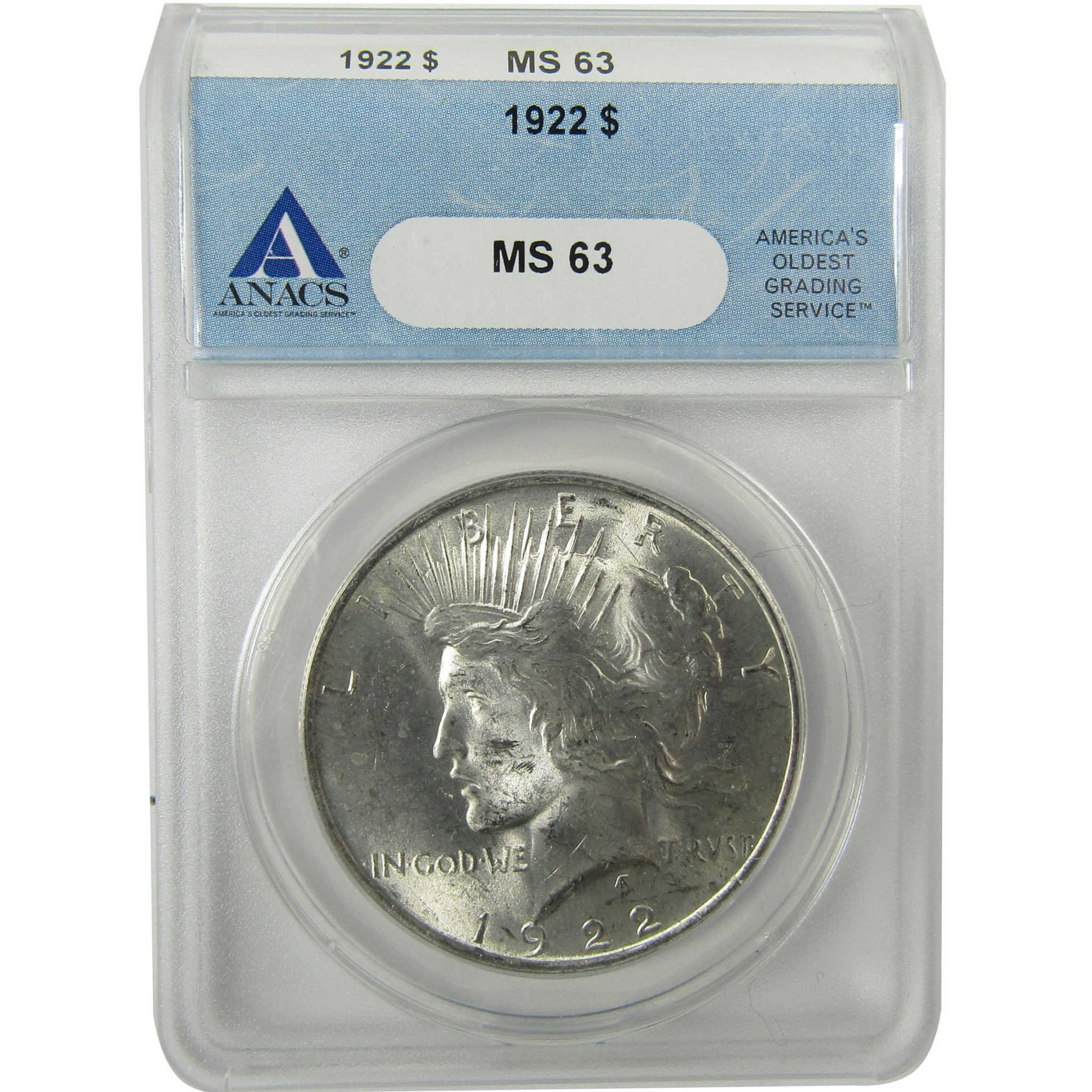 1922 Peace Silver Dollar MS 63 ANACS Uncirculated $1 Coin SKU:I28303