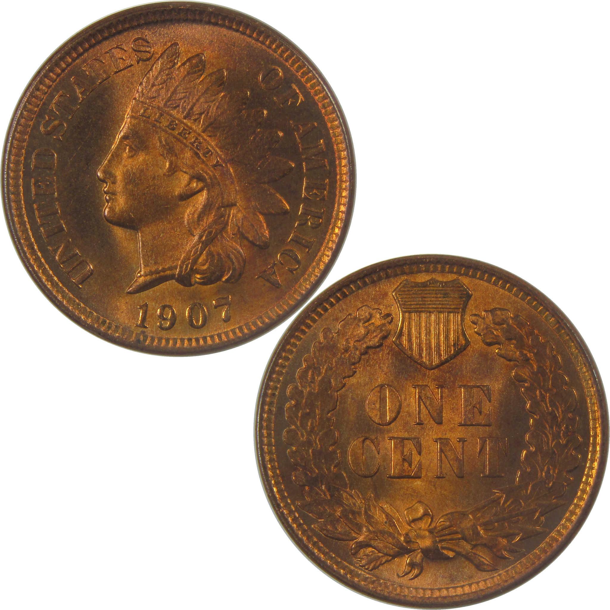 1907 Indian Head Cent BU Very Choice Uncirculated Red Brown Penny