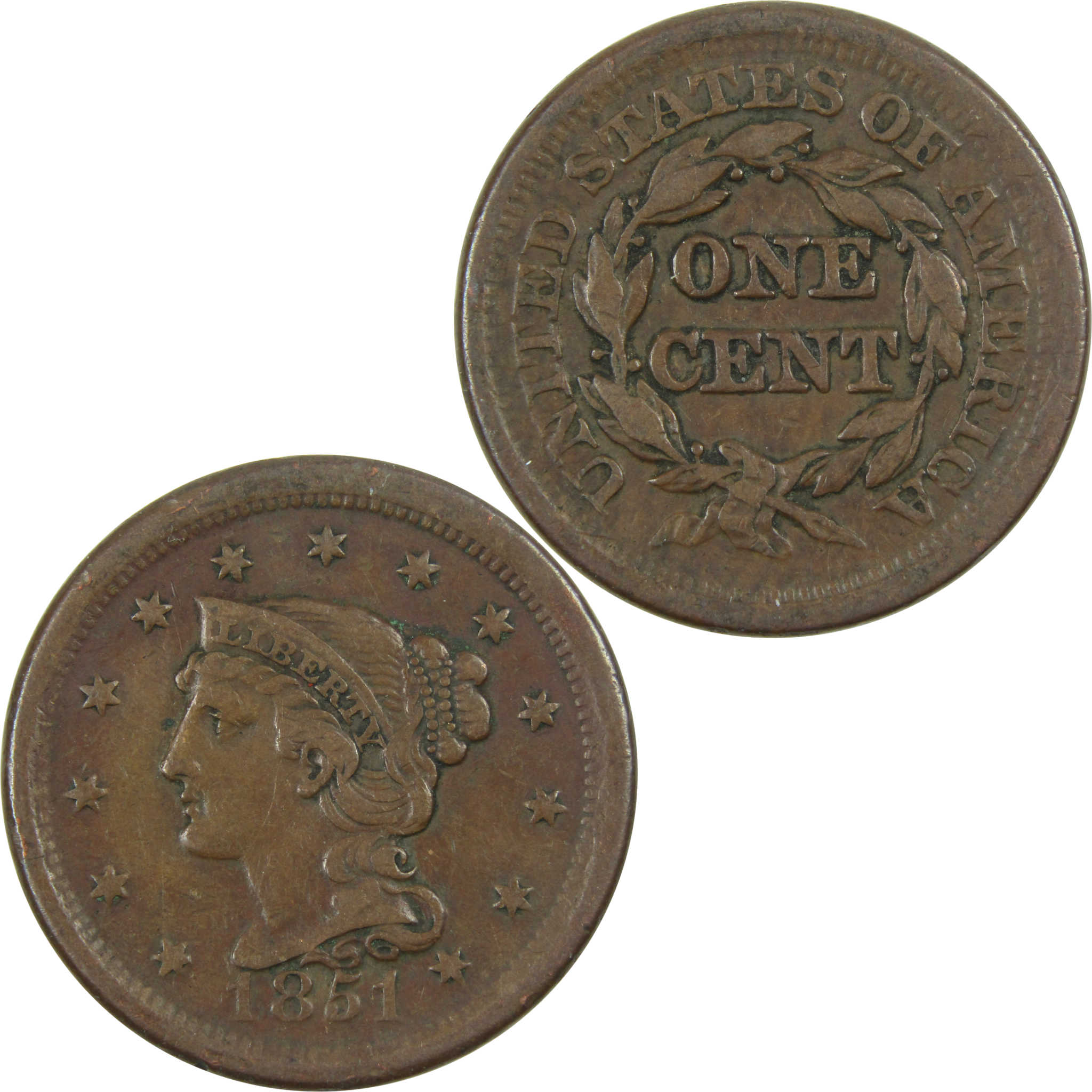 1851 Braided Hair Large Cent VF Very Fine Copper Penny 1c SKU:I14774