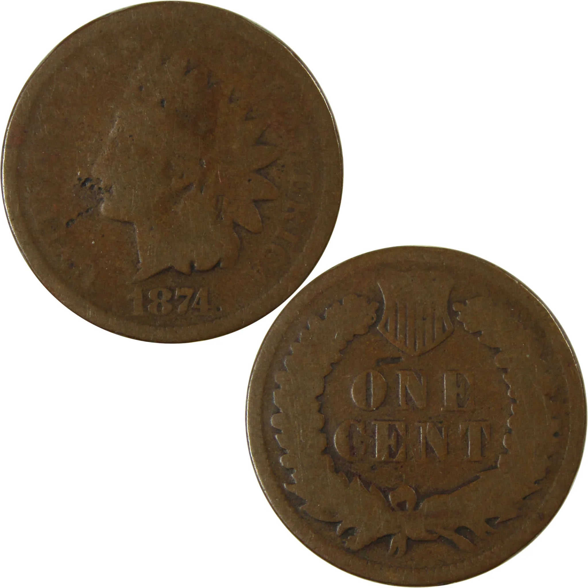 1874 Indian Head Cent G Good Penny 1c Coin Collectible SKU:I26008