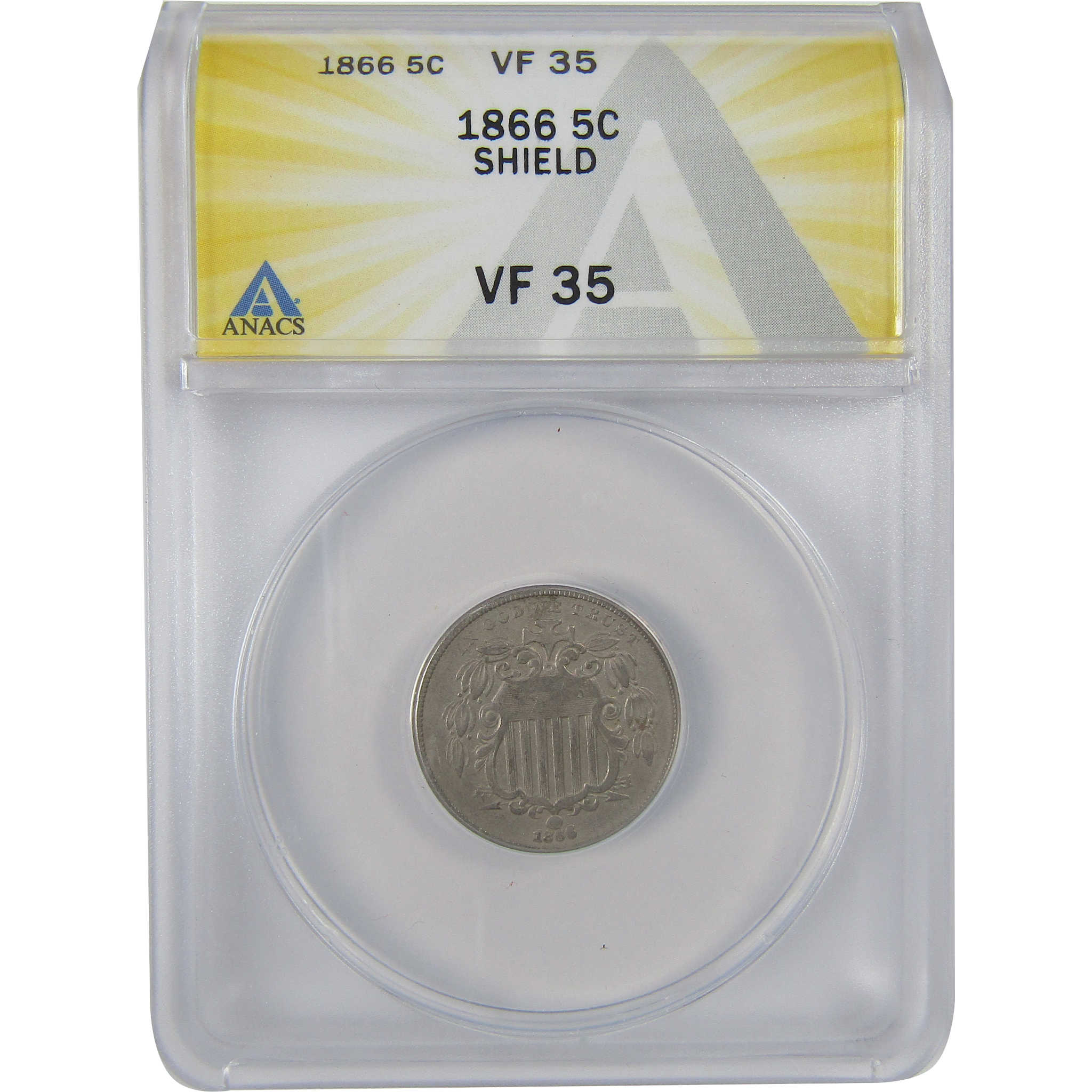 1866 Rays Shield Nickel VF 35 ANACS 5c Coin Collectible SKU:I23684