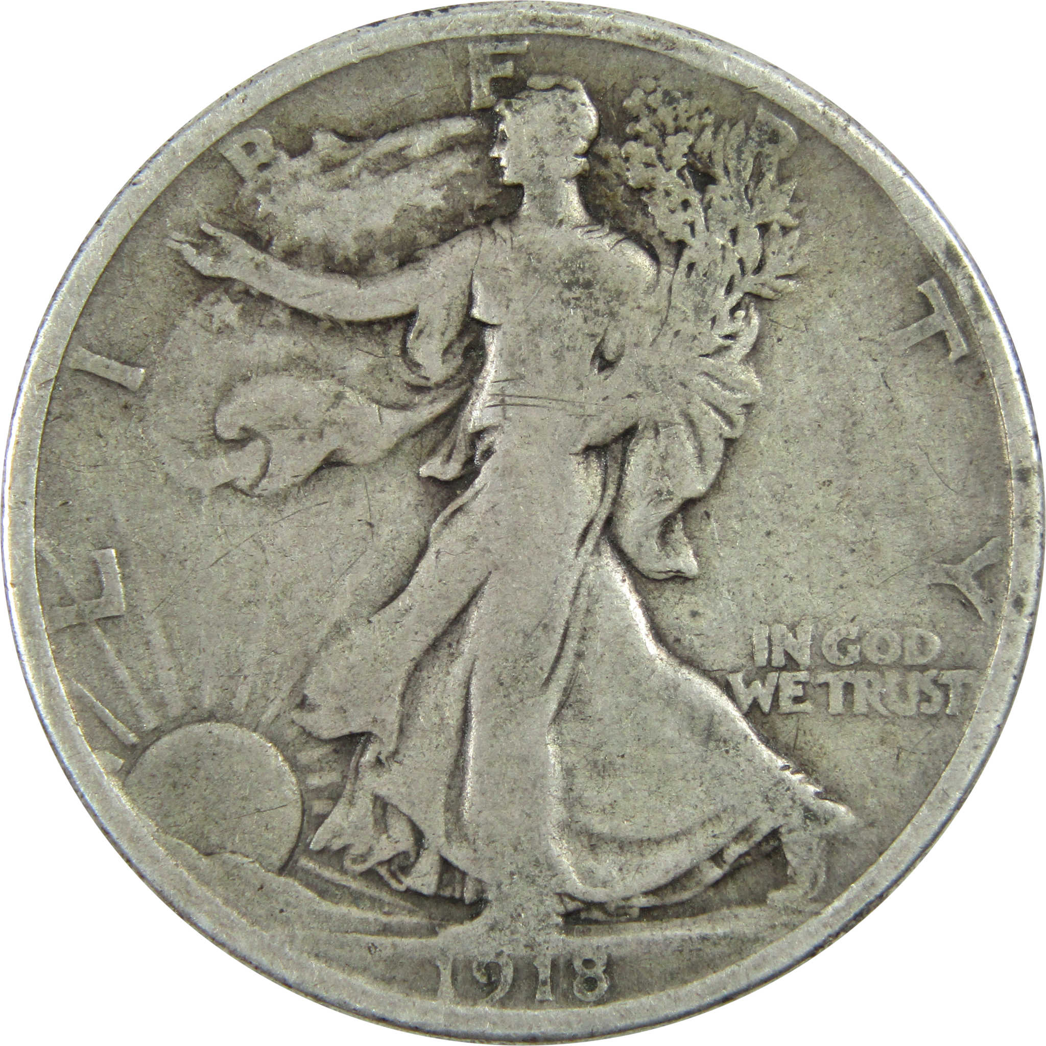 1918 D Liberty Walking Half Dollar VG Silver 50c Coin SKU:I13493
