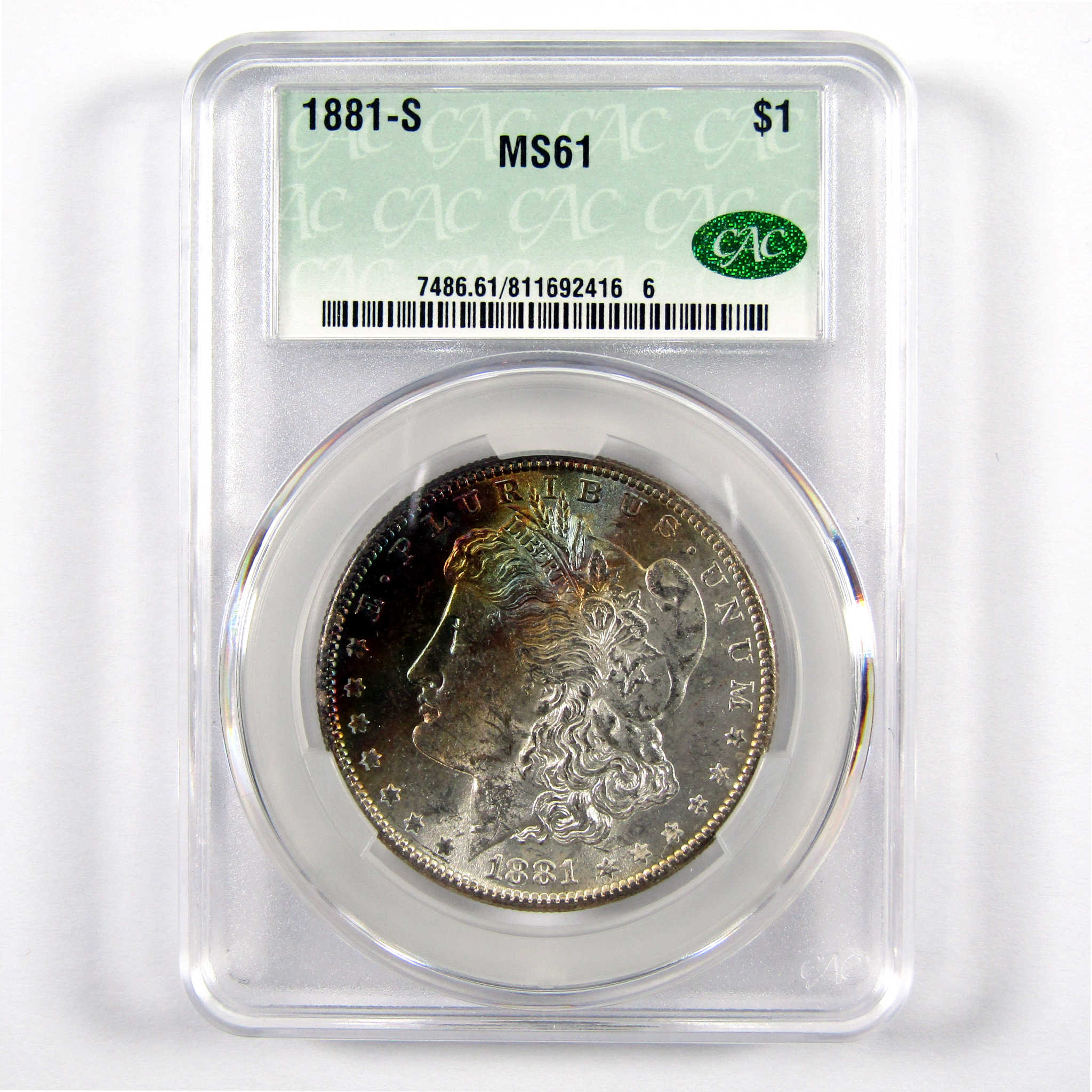 1881 S Morgan Dollar MS 61 CAC 90% Silver $1 Unc Toned SKU:I10490