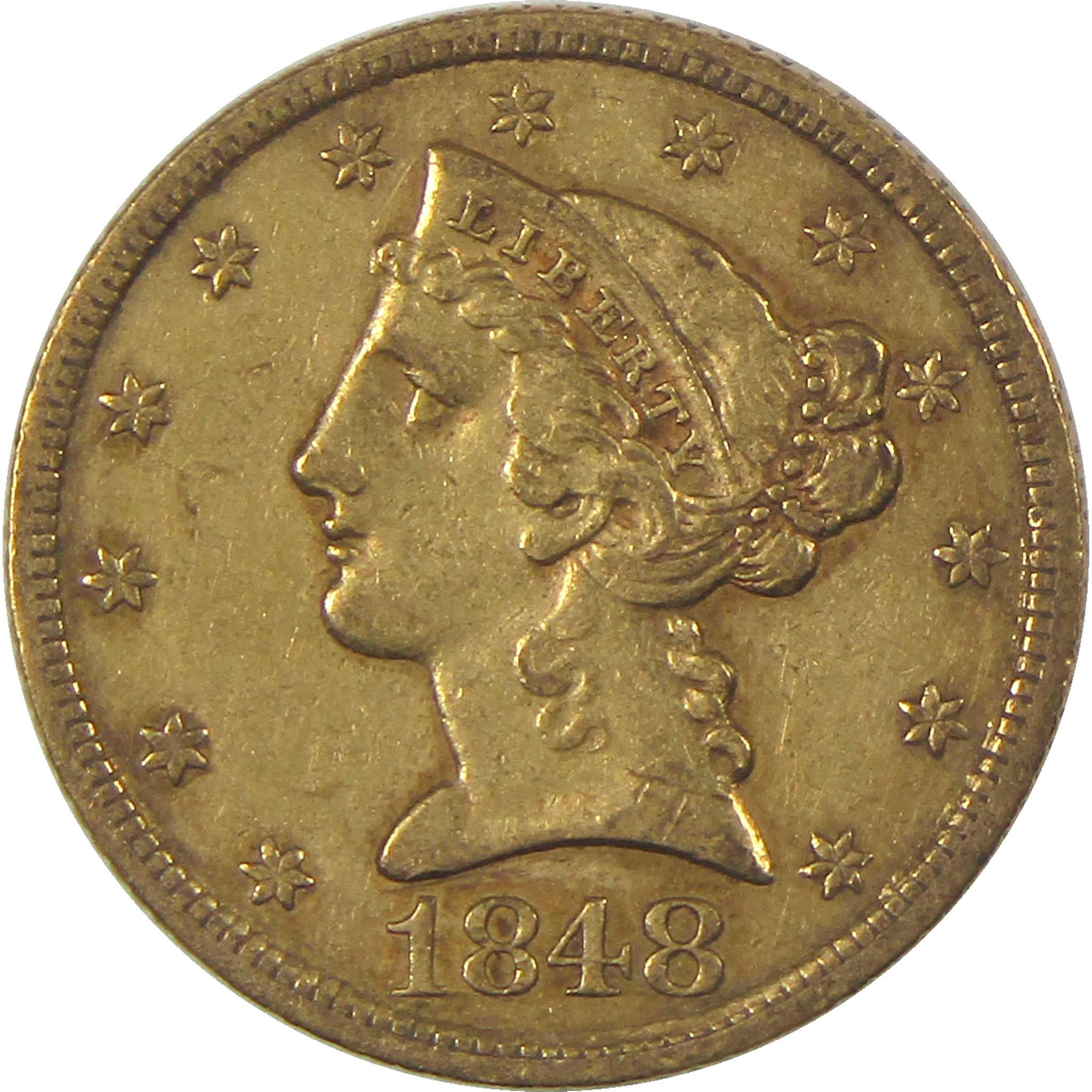 1848 Liberty Head Gold Half Eagle XF EF Extremely Fine $5 Coin
