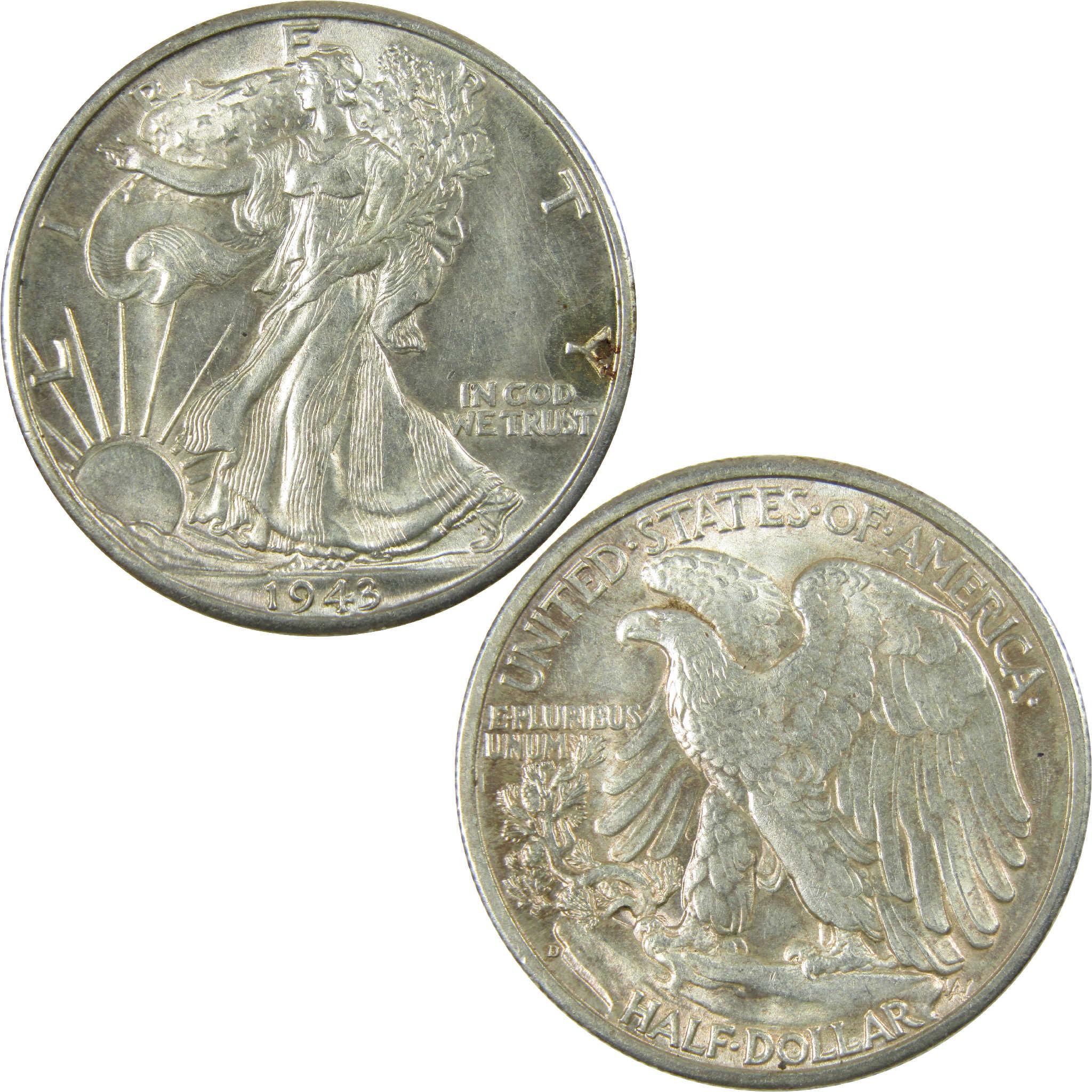 1943 D Liberty Walking Silver Half Dollar Borderline Uncirculated