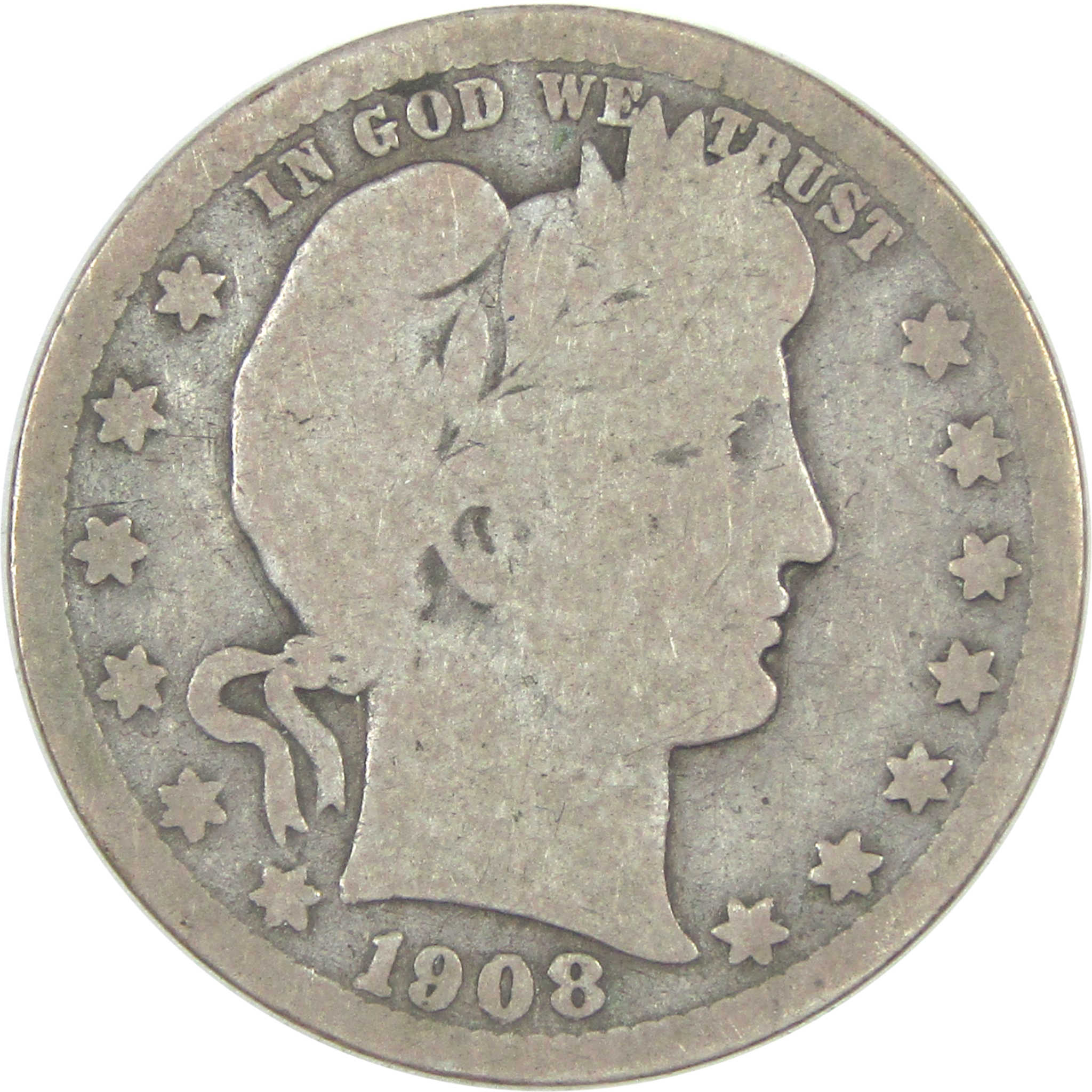 1908 S Barber Quarter AG About Good Silver 25c Coin SKU:I15530