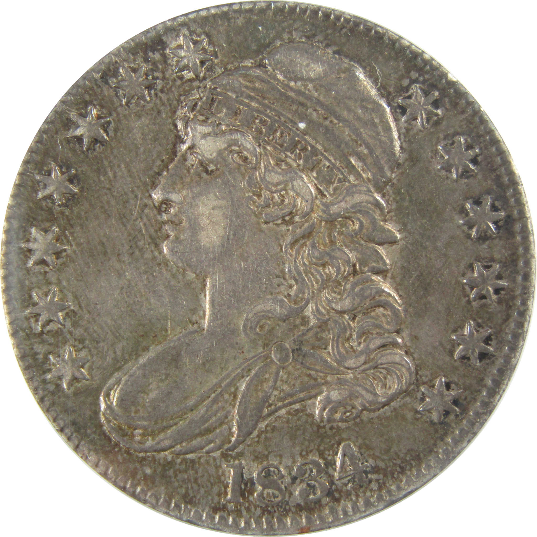 1834 Large Date and Letters Capped Bust 50c AU 50 ANACS SKU:I28055