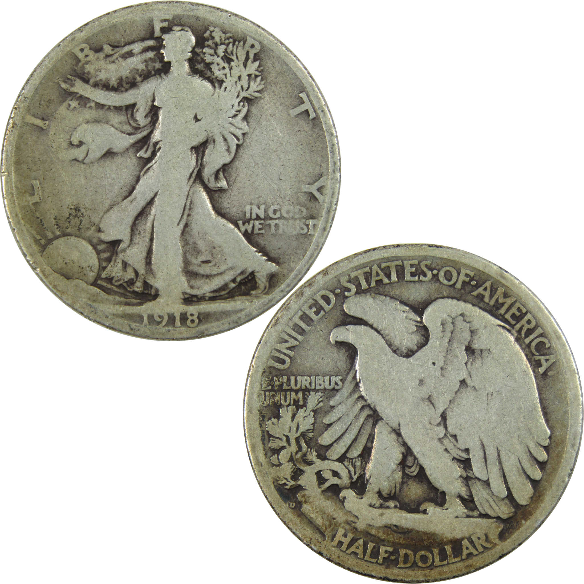 1918 D Liberty Walking Half Dollar G Good Silver 50c Coin SKU:I13030