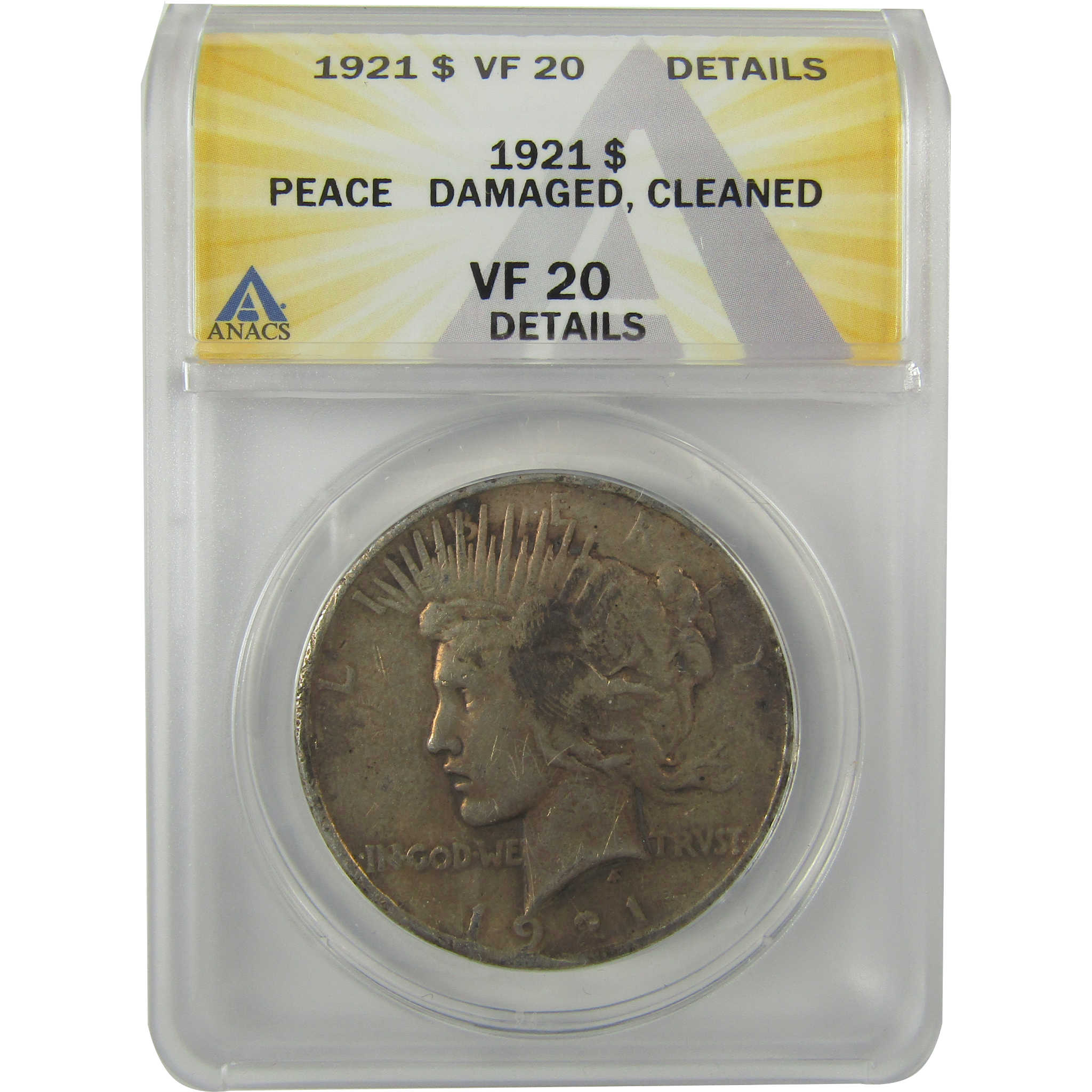1921 High Relief Peace Dollar VF 20 Details ANACS Silver SKU:I21363