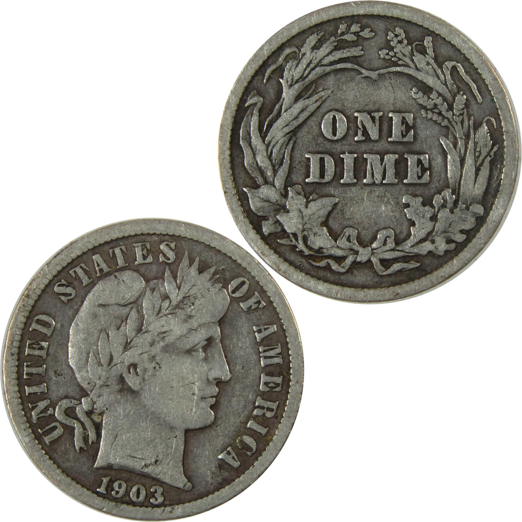 1903 Barber Silver Dime F Fine Details 10c Coin Collectible SKU:CP1033